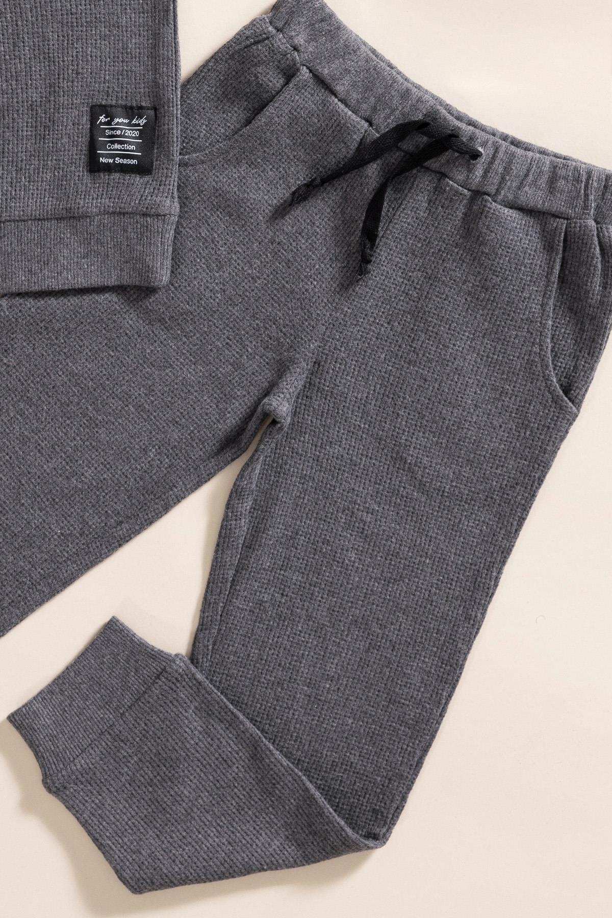 For You Kids 2'li Pamuk Waffle Sweat Jogger Antrasit Alt Üst Takım For You Kids 2'li Pamuk Waffle Sweat Jogger Antrasit Alt Üst Takım