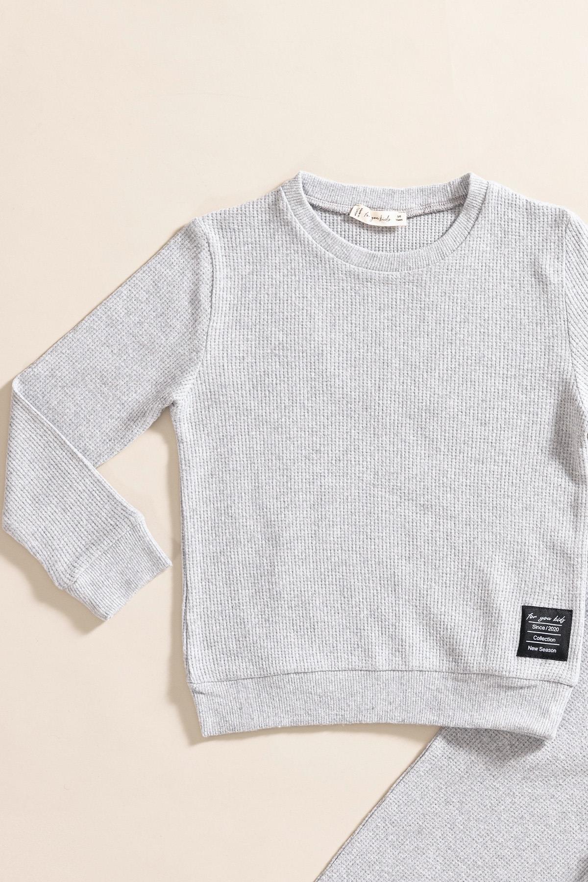 For You Kids 2'li Pamuk Waffle Sweat Jogger Açık Gri Alt Üst Takım For You Kids 2'li Pamuk Waffle Sweat Jogger Açık Gri Alt Üst Takım