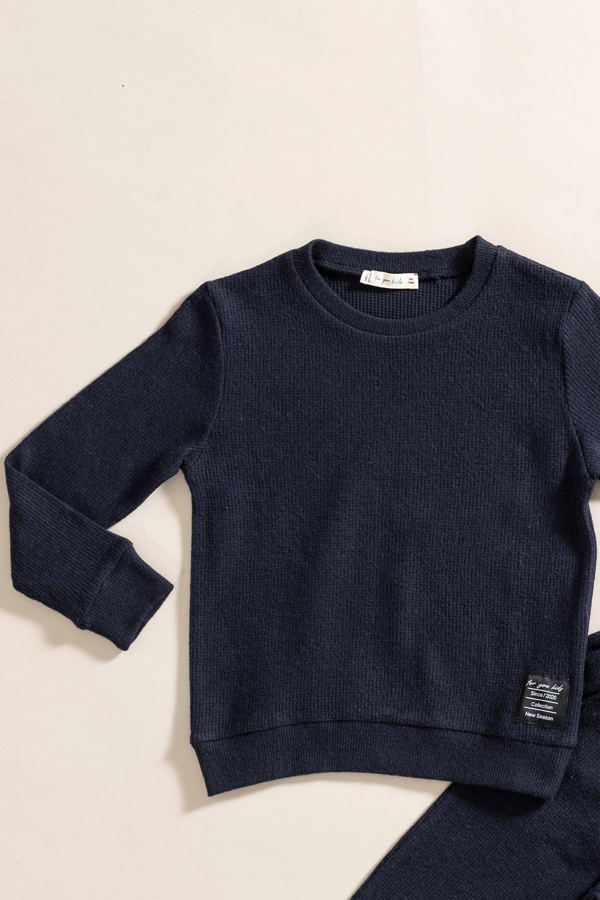 For You Kids 2'li Pamuk Waffle Sweat Jogger Lacivert Alt Üst Takım For You Kids 2'li Pamuk Waffle Sweat Jogger Lacivert Alt Üst Takım 