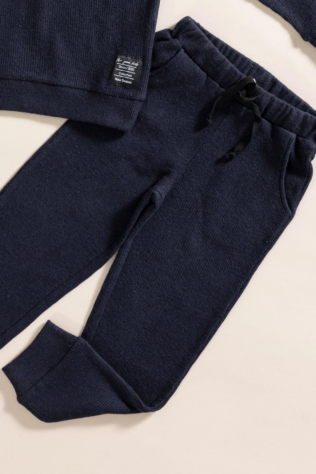 For You Kids 2'li Pamuk Waffle Sweat Jogger Lacivert Alt Üst Takım For You Kids 2'li Pamuk Waffle Sweat Jogger Lacivert Alt Üst Takım 