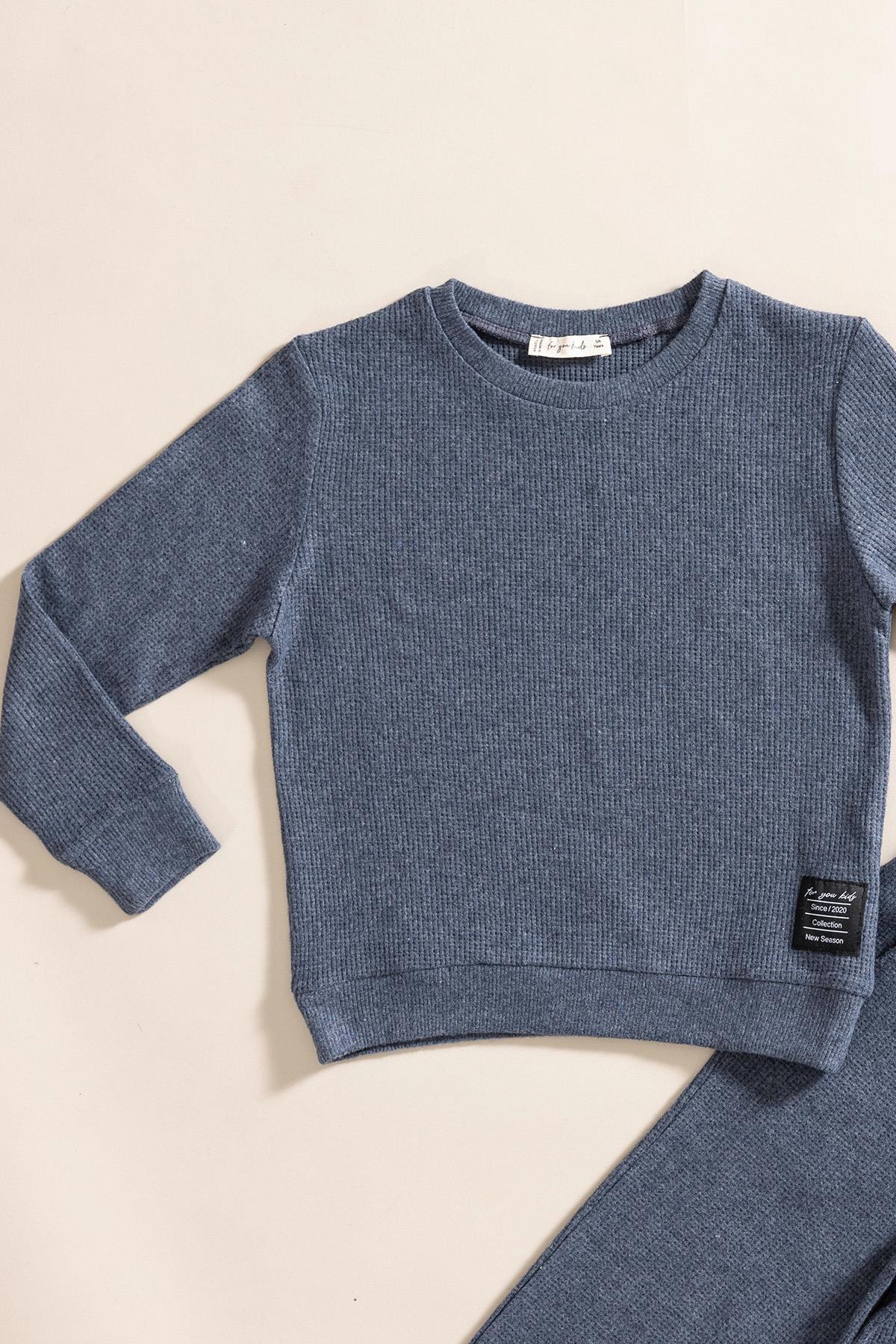 For You Kids 2'li Pamuk Waffle Sweat Jogger İndigo Alt Üst Takım For You Kids 2'li Pamuk Waffle Sweat Jogger İndigo Alt Üst Takım