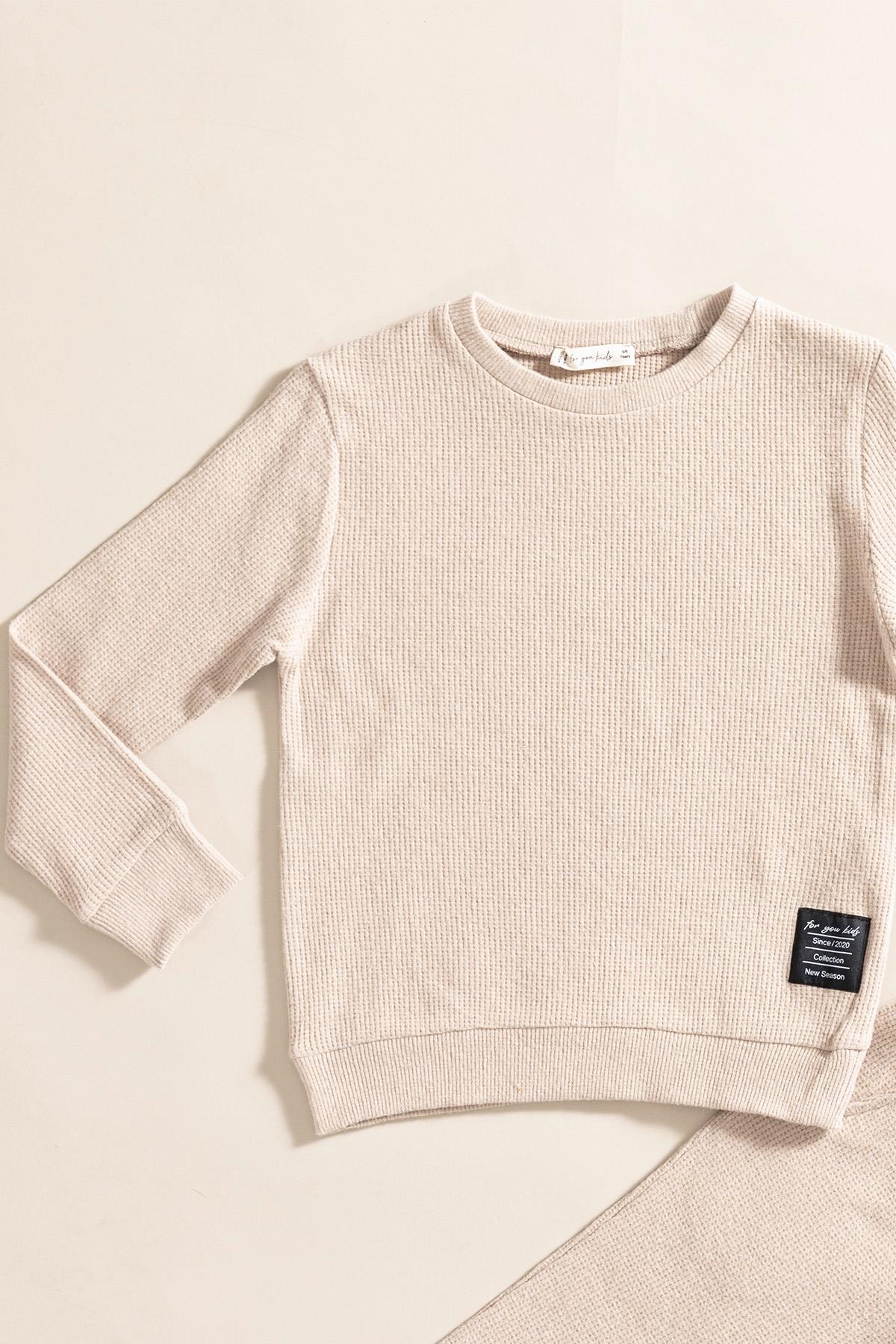 For You Kids 2'li Pamuk Waffle Sweat Jogger Taş Alt Üst Takım For You Kids 2'li Pamuk Waffle Sweat Jogger Taş Alt Üst Takım 