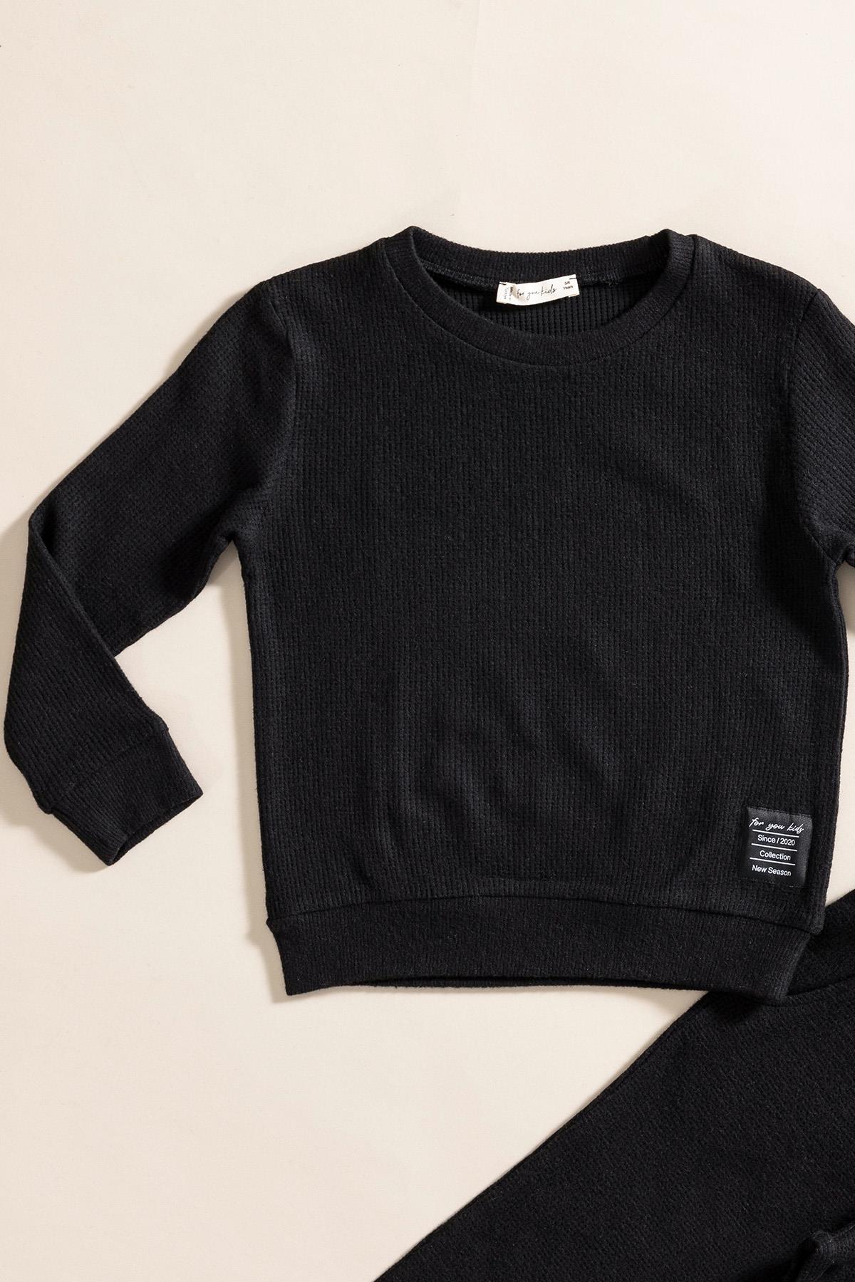 For You Kids 2'li Pamuk Waffle Sweat Jogger Siyah Alt Üst Takım For You Kids 2'li Pamuk Waffle Sweat Jogger Siyah Alt Üst Takım
