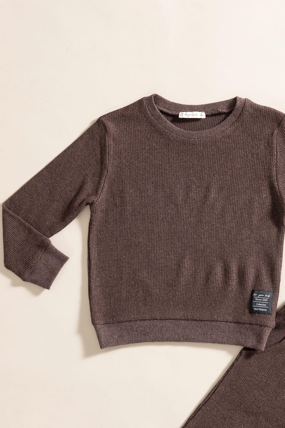 For You Kids 2'li Pamuk Waffle Sweat Jogger Kahverengi Alt Üst Takım For You Kids 2'li Pamuk Waffle Sweat Jogger Kahverengi Alt Üst Takım