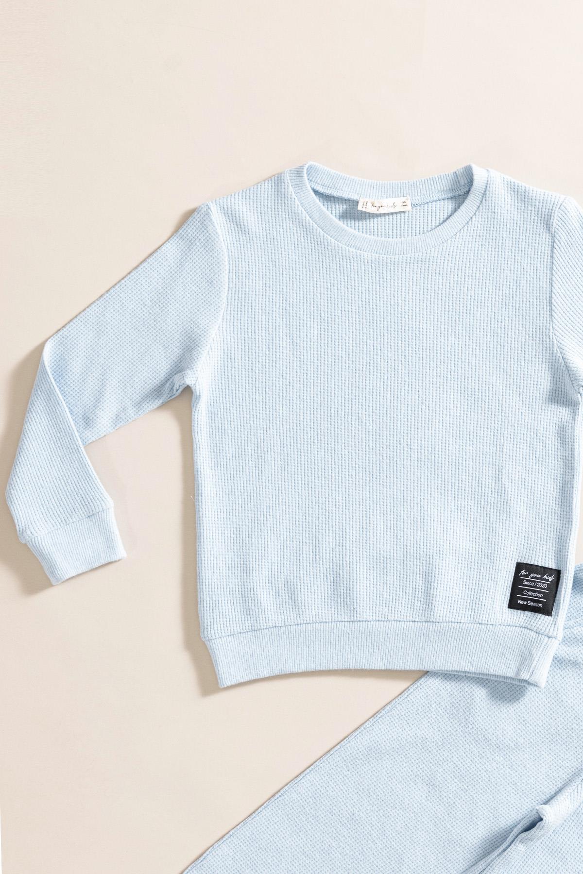 For You Kids 2'li Pamuk Waffle Sweat Jogger Mavi Alt Üst Takım For You Kids 2'li Pamuk Waffle Sweat Jogger Mavi Alt Üst Takım