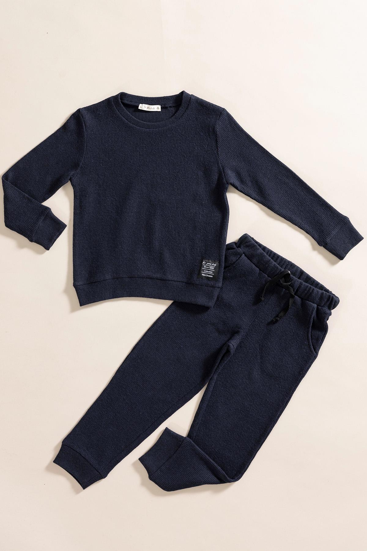 For You Kids 2'li Pamuk Waffle Sweat Jogger Lacivert Alt Üst Takım For You Kids 2'li Pamuk Waffle Sweat Jogger Lacivert Alt Üst Takım 