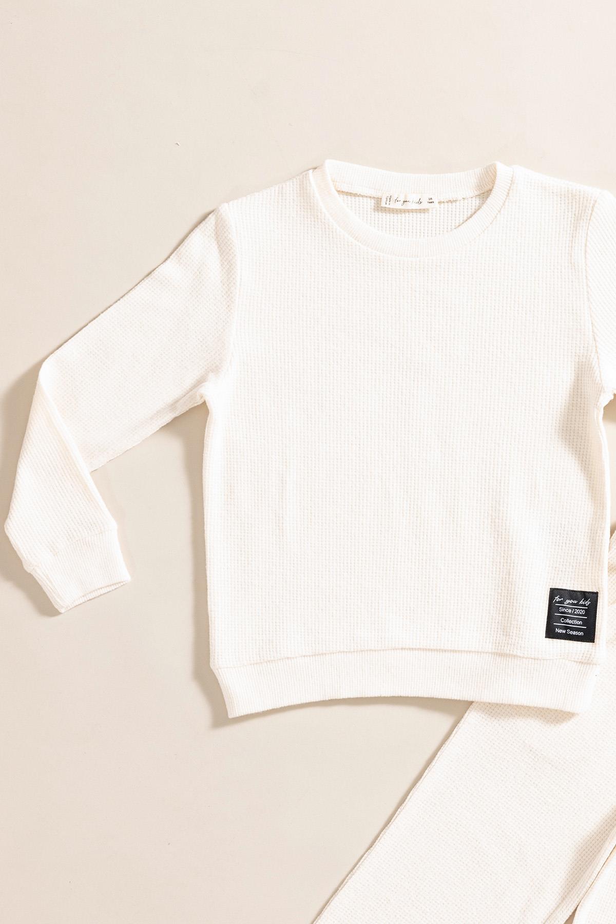 For You Kids 2'li Pamuk Waffle Sweat Jogger Ekru Alt Üst Takım For You Kids 2'li Pamuk Waffle Sweat Jogger Ekru Alt Üst Takım