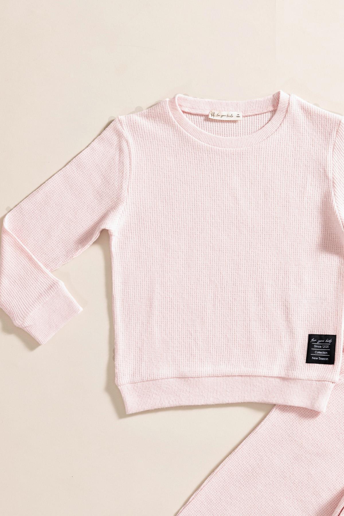 For You Kids 2'li Pamuk Waffle Sweat Jogger Pembe Alt Üst Takım For You Kids 2'li Pamuk Waffle Sweat Jogger Pembe Alt Üst Takım