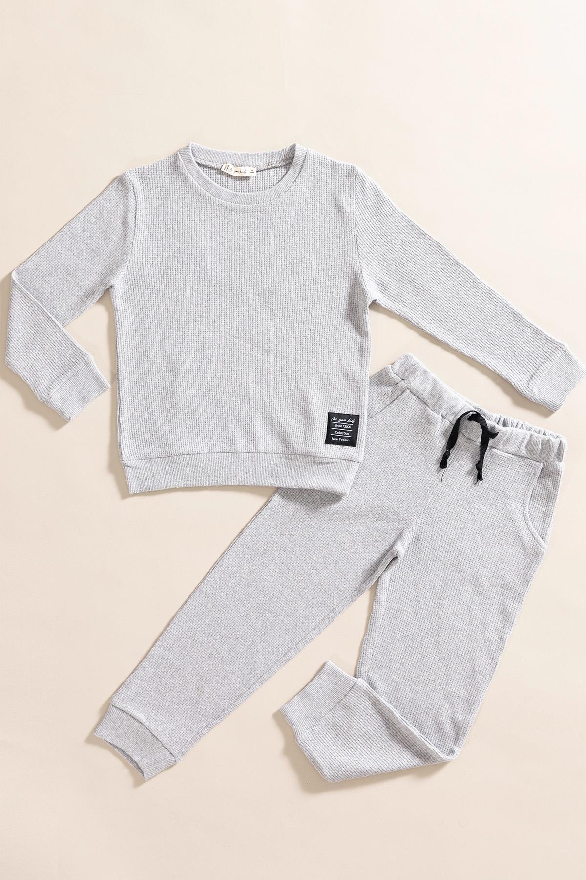 For You Kids 2'li Pamuk Waffle Sweat Jogger Açık Gri Alt Üst Takım For You Kids 2'li Pamuk Waffle Sweat Jogger Açık Gri Alt Üst Takım
