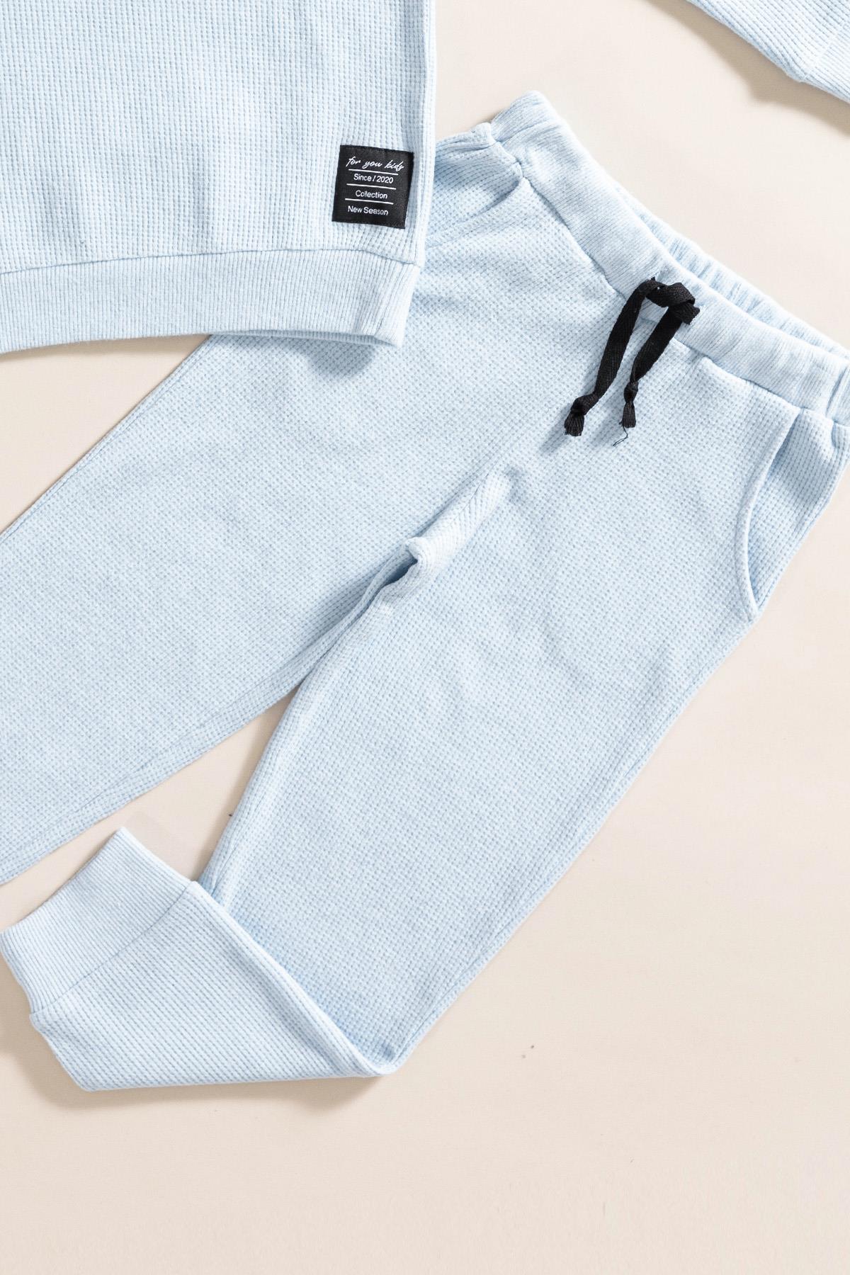 For You Kids 2'li Pamuk Waffle Sweat Jogger Mavi Alt Üst Takım For You Kids 2'li Pamuk Waffle Sweat Jogger Mavi Alt Üst Takım