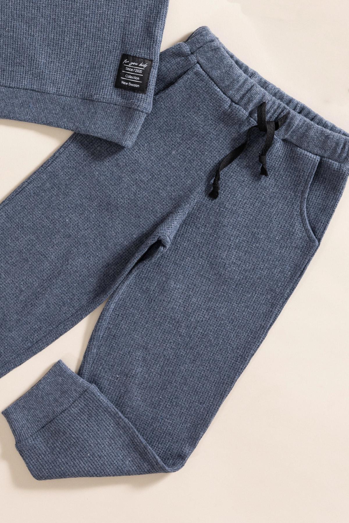 For You Kids 2'li Pamuk Waffle Sweat Jogger İndigo Alt Üst Takım For You Kids 2'li Pamuk Waffle Sweat Jogger İndigo Alt Üst Takım