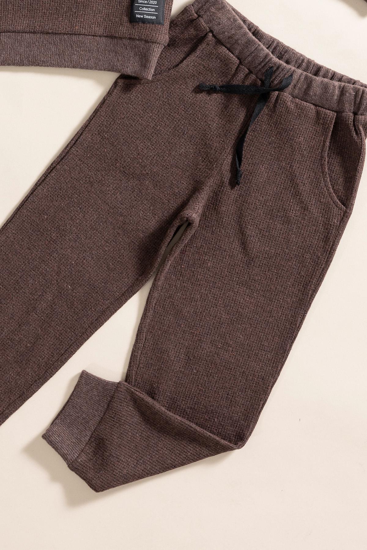 For You Kids 2'li Pamuk Waffle Sweat Jogger Kahverengi Alt Üst Takım For You Kids 2'li Pamuk Waffle Sweat Jogger Kahverengi Alt Üst Takım