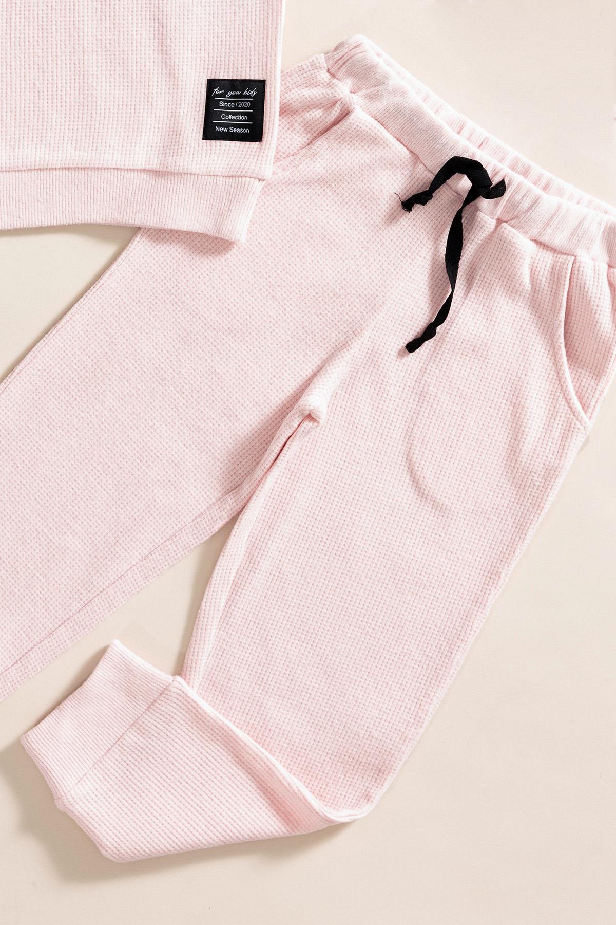 For You Kids 2'li Pamuk Waffle Sweat Jogger Pembe Alt Üst Takım For You Kids 2'li Pamuk Waffle Sweat Jogger Pembe Alt Üst Takım