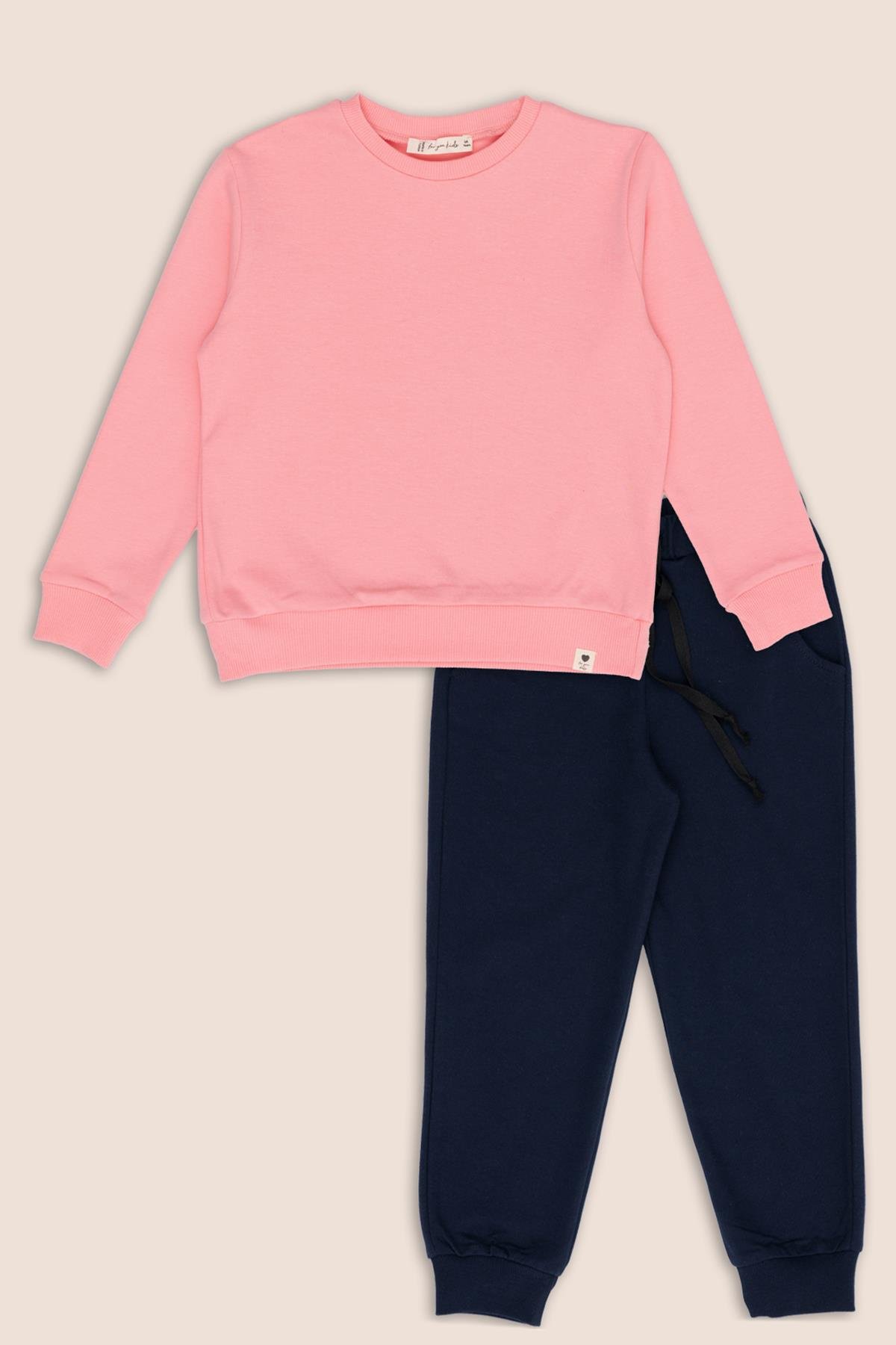 For You Kids 2'li Pembe Lacivert Sweatshirt Jogger Alt Üst Takım For You Kids 2'li Pembe Lacivert Sweatshirt Jogger Alt Üst Takım