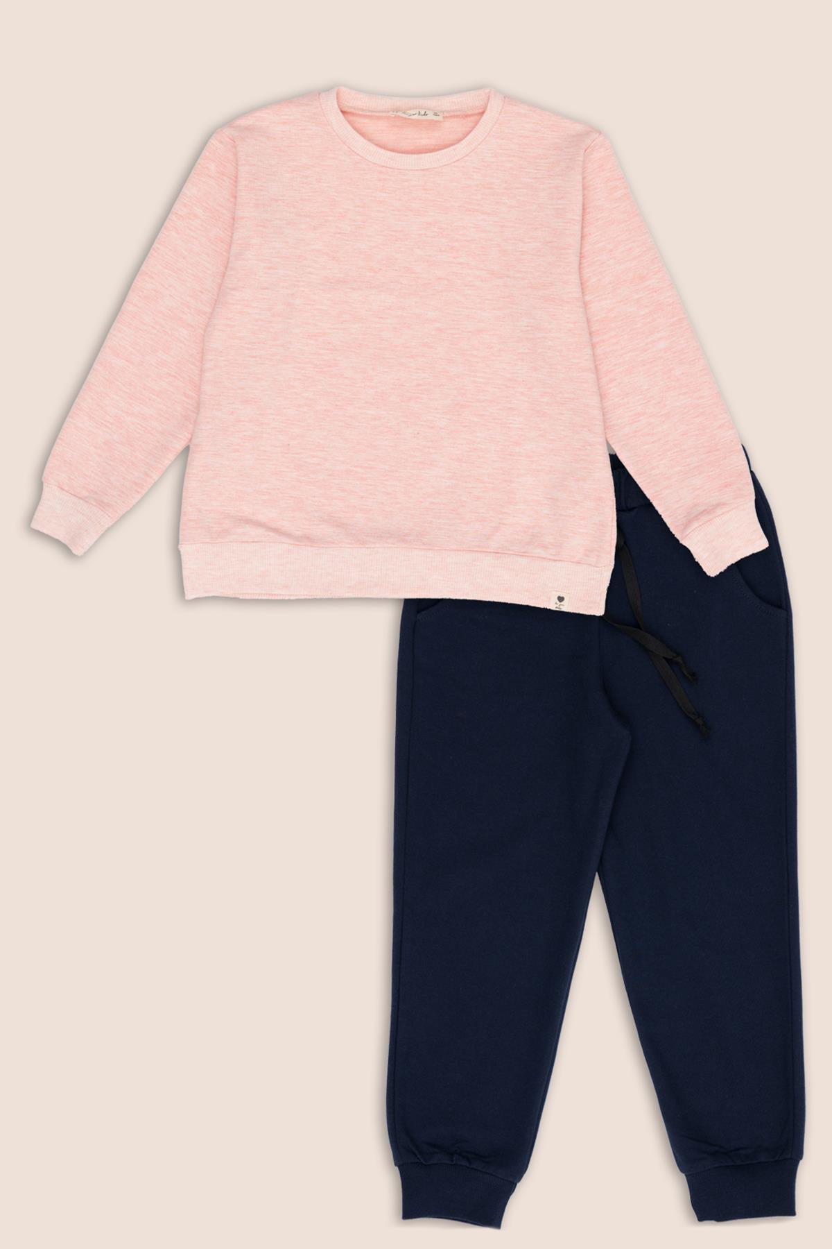 For You Kids 2'li Pembe Melanj Lacivert Sweat Jogger Alt Üst Takım  For You Kids 2'li Pembe Melanj Lacivert Sweat Jogger Alt Üst Takım