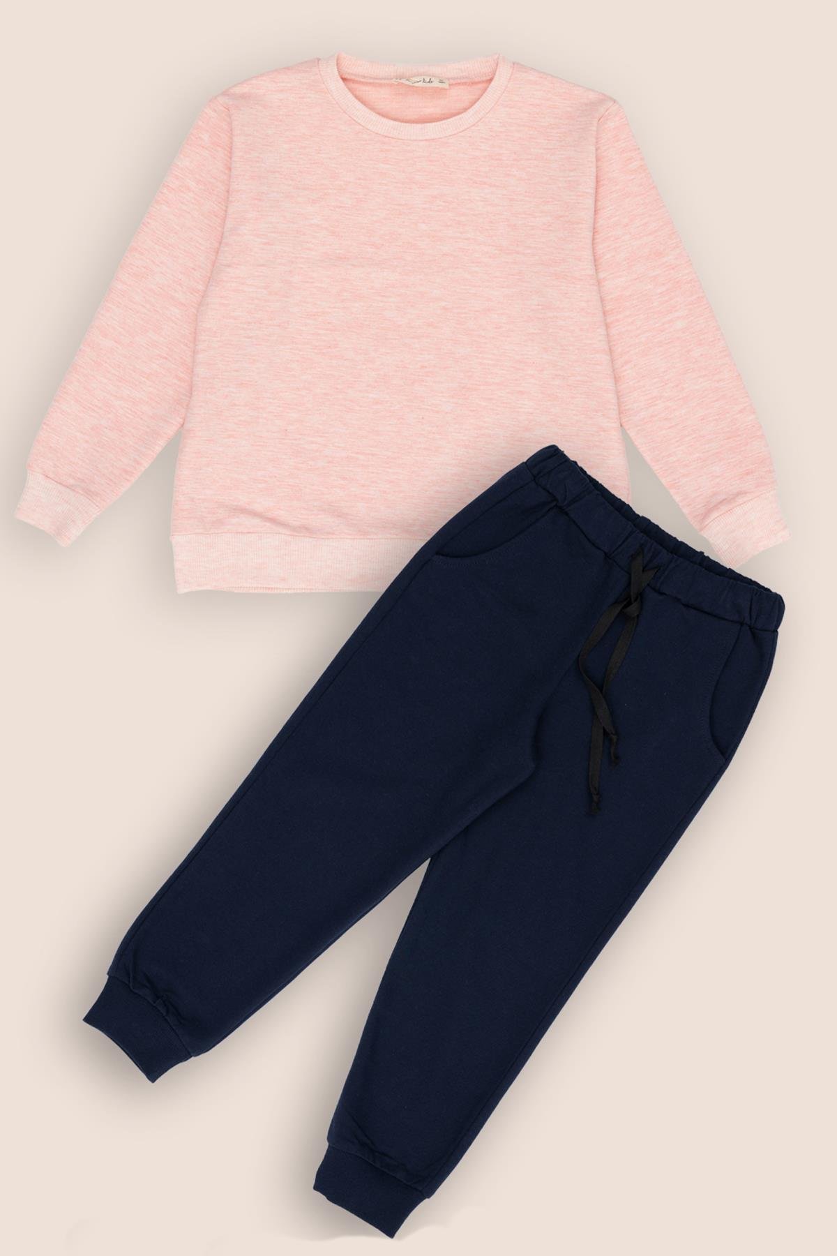 For You Kids 2'li Pembe Melanj Lacivert Sweat Jogger Alt Üst Takım  For You Kids 2'li Pembe Melanj Lacivert Sweat Jogger Alt Üst Takım