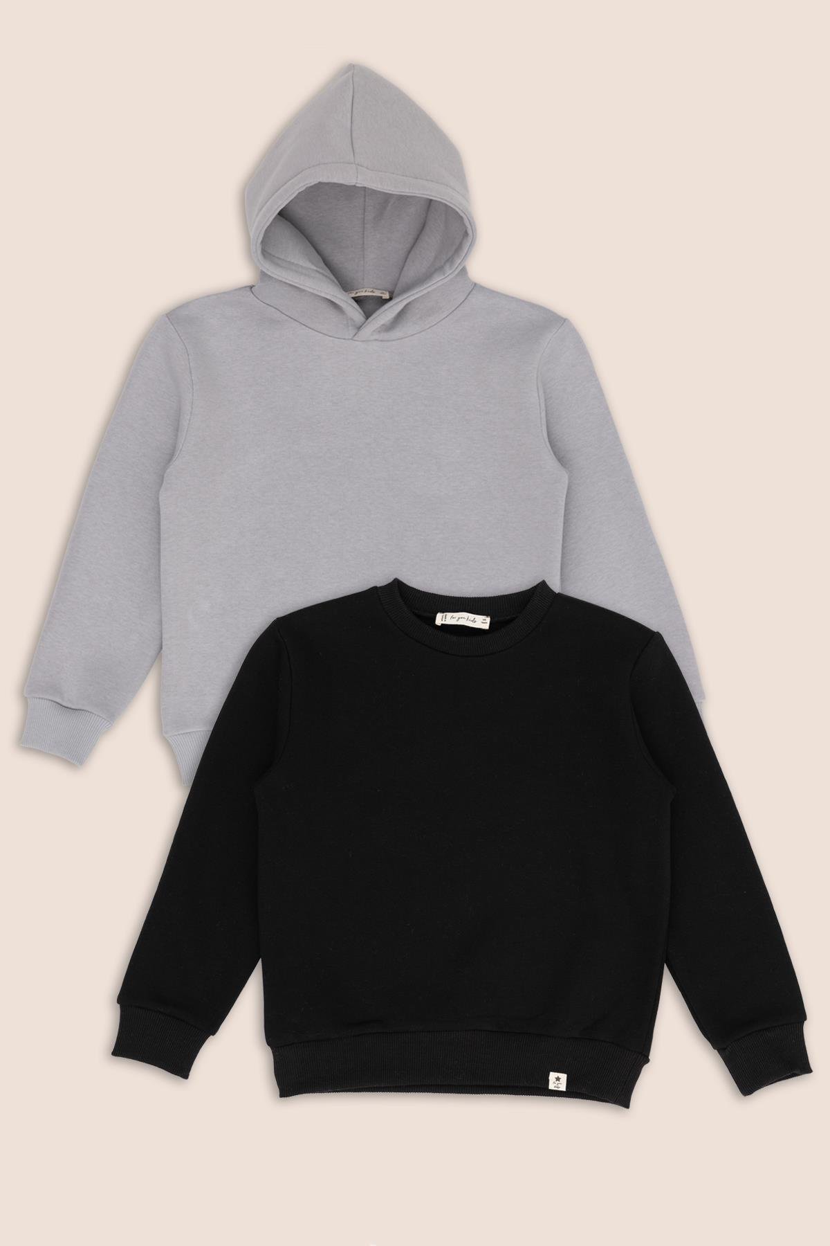 For You Kids 2'li Siyah Bisiklet Yaka ve Gri Kapişonlu Erkek Çocuk Sweatshirt For You Kids 2'li Siyah Bisiklet Yaka ve Gri Kapişonlu Erkek Çocuk Sweatshirt