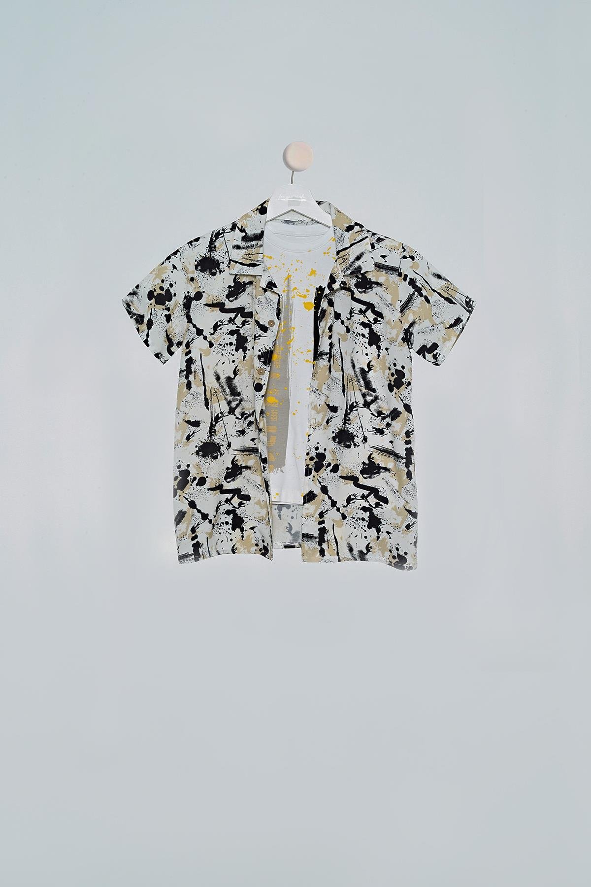 2'li Siyah Kahve Baskılı Gömlek Tshirt Takım For You Kids 2'li Siyah Kahve Baskılı Gömlek Tshirt Takım