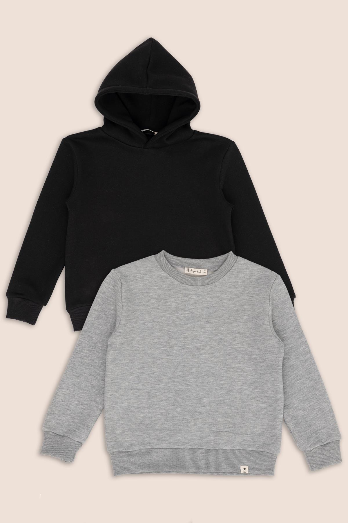 For You Kids 2'li Siyah Kapişonlu Gri Bisiklet Yaka Erkek Çocuk Sweatshirt For You Kids 2'li Siyah Kapişonlu Gri Bisiklet Yaka Erkek Çocuk Sweatshirt