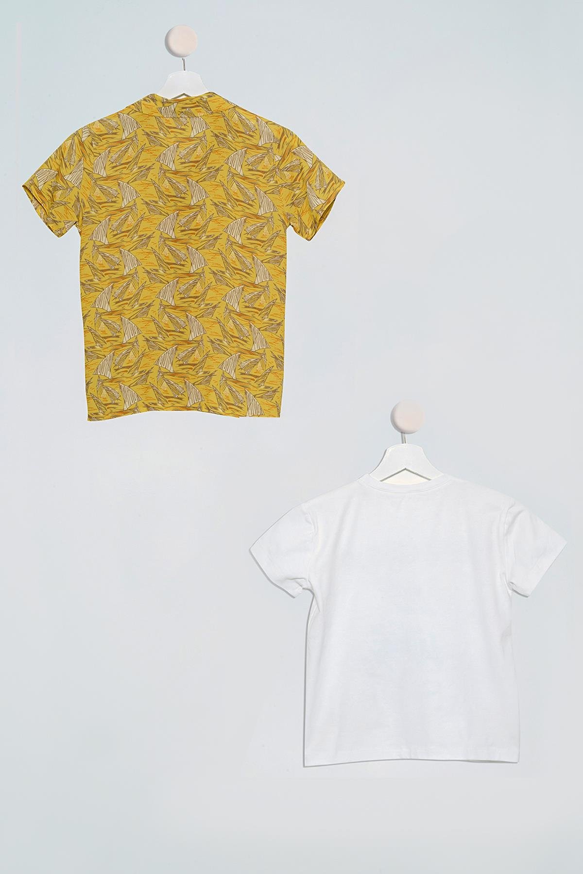2'li Yelken Baskılı Gömlek Tshirt Hardal Takım For You Kids 2'li Yelken Baskılı Gömlek Tshirt Hardal Takım