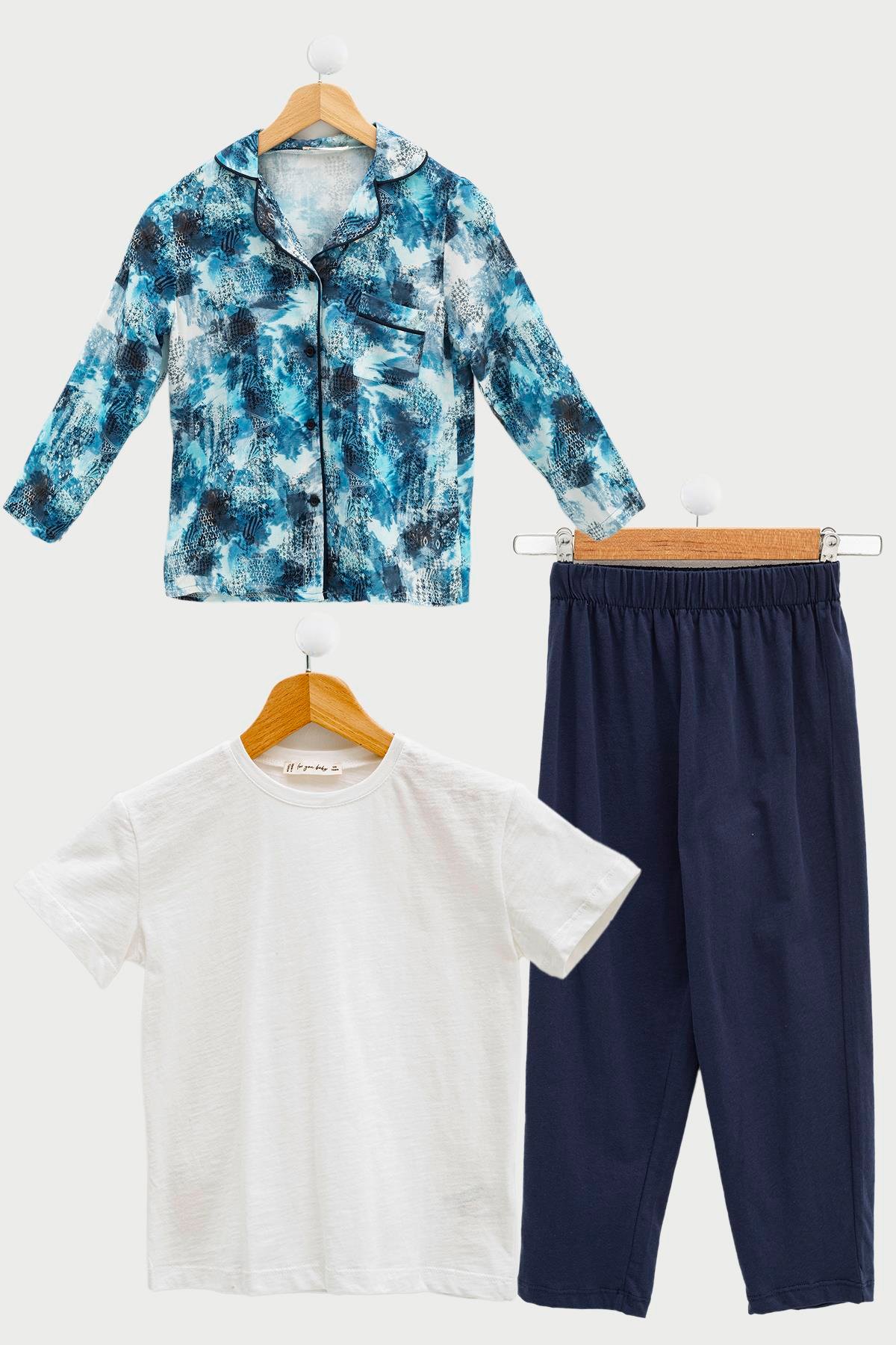 For You Kids 3'lü Ara Biyeli Tshirt Pantolon Saks Pijama Takımı For You Kids 3'lü Ara Biyeli Tshirt Pantolon Saks Pijama Takımı