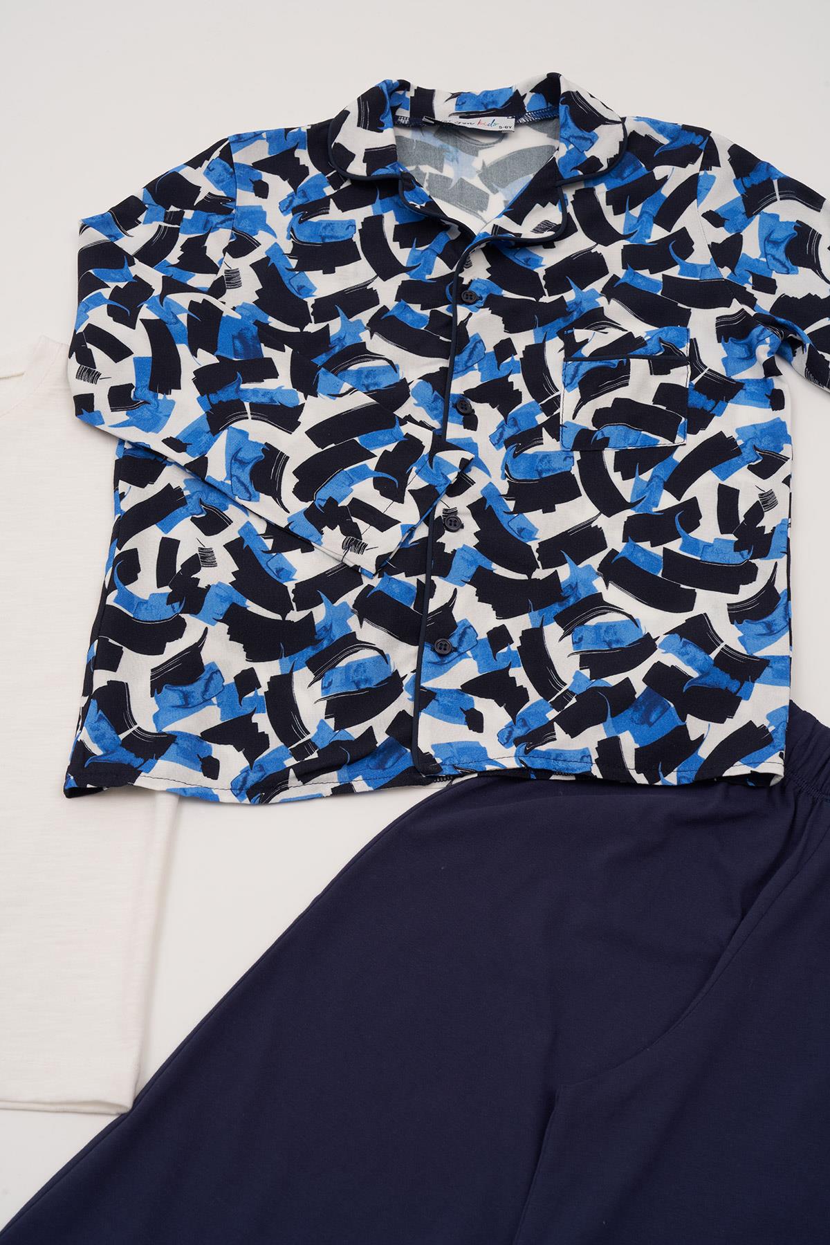 For You Kids 3'lü Ara Biyeli Tshirt Pantolon Lacivert Pijama Takımı For You Kids 3'lü Ara Biyeli Tshirt Pantolon Lacivert Pijama Takımı