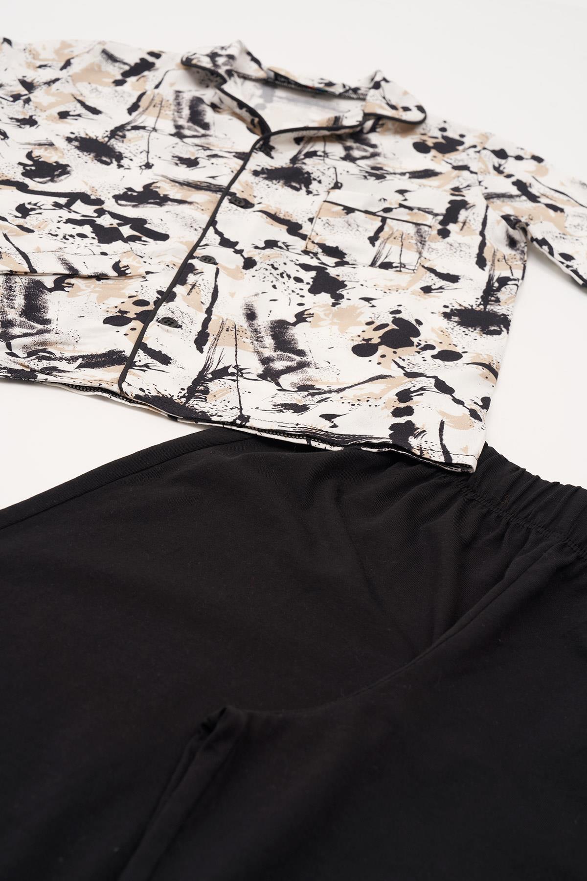 For You Kids 3'lü Ara Biyeli Tshirt Pantolon Siyah Pijama Takımı For You Kids 3'lü Ara Biyeli Tshirt Pantolon Siyah Pijama Takımı