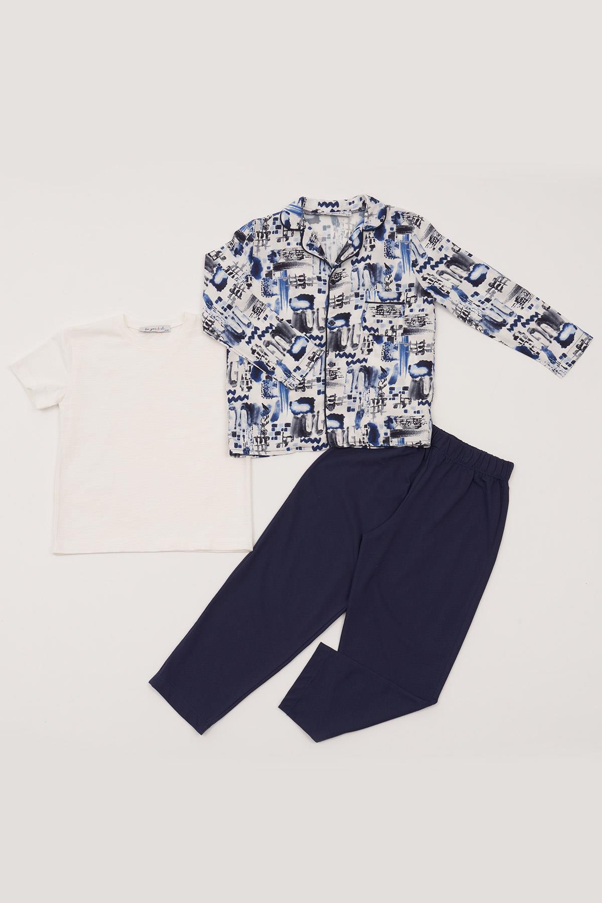 For You Kids 3'lü Ara Biyeli Tshirt Pantolon Ekru Pijama Takımı  For You Kids 3'lü Ara Biyeli Tshirt Pantolon Ekru Pijama Takımı 