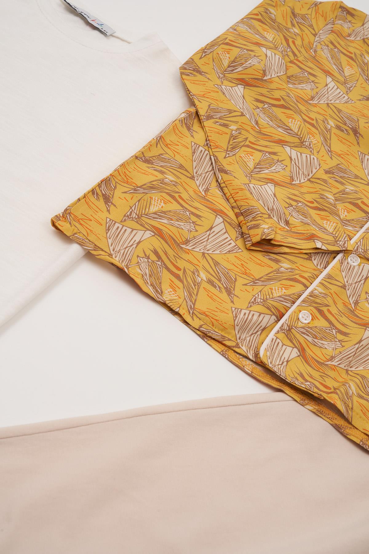 For You Kids 3'lü Ara Biyeli Tshirt Pantolon Taş Pijama Takımı For You Kids 3'lü Ara Biyeli Tshirt Pantolon Taş Pijama Takımı