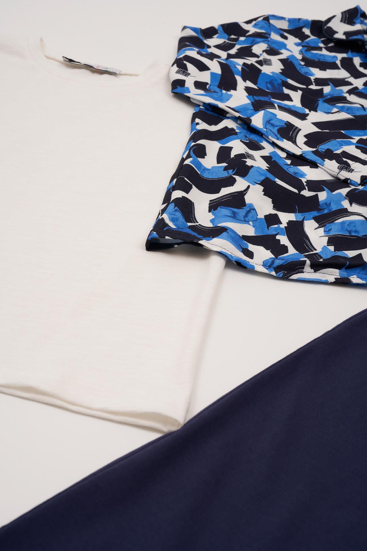 For You Kids 3'lü Ara Biyeli Tshirt Pantolon Lacivert Pijama Takımı For You Kids 3'lü Ara Biyeli Tshirt Pantolon Lacivert Pijama Takımı