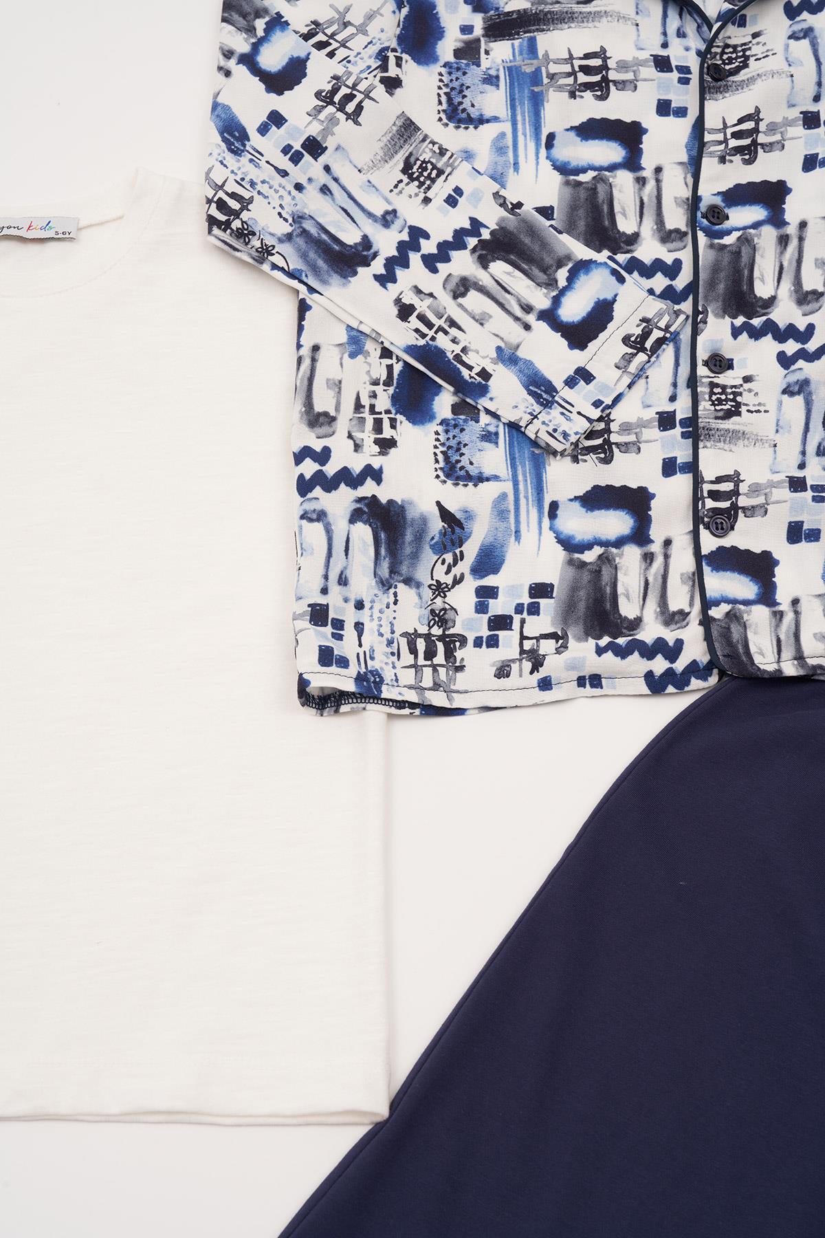 For You Kids 3'lü Ara Biyeli Tshirt Pantolon Ekru Pijama Takımı  For You Kids 3'lü Ara Biyeli Tshirt Pantolon Ekru Pijama Takımı 