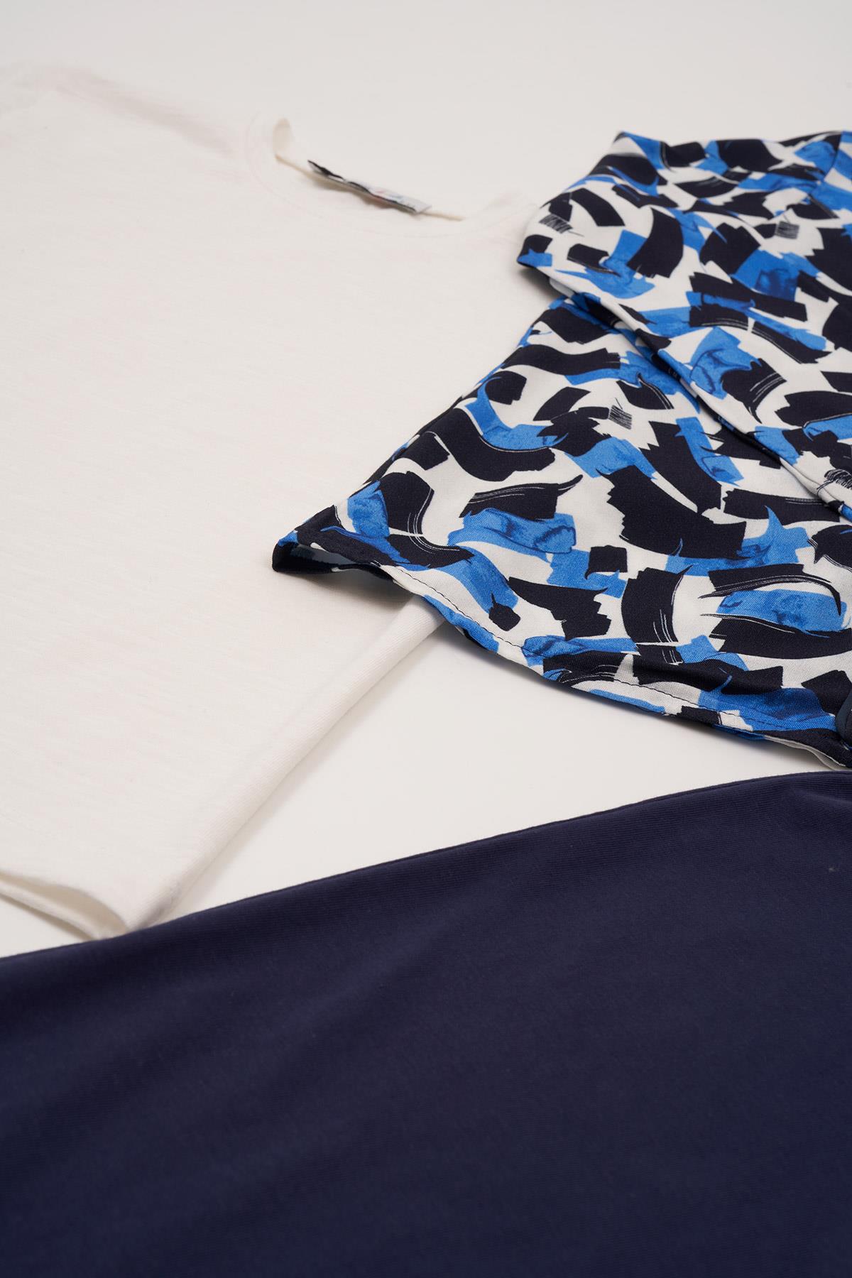 For You Kids 3'lü Ara Biyeli Tshirt Pantolon Lacivert Pijama Takımı For You Kids 3'lü Ara Biyeli Tshirt Pantolon Lacivert Pijama Takımı