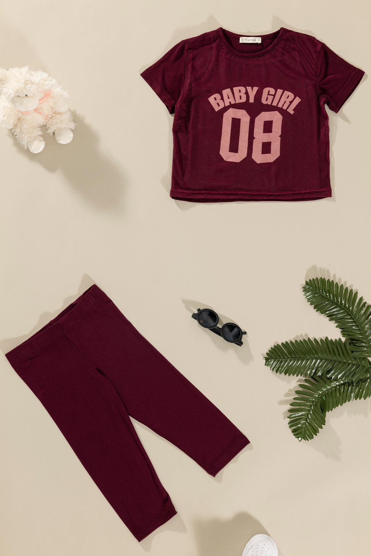 For You Kids 3'lü Baby Girl Baskılı Tshirt Atlet Tayt Bordo Takım For You Kids 3'lü Baby Girl Baskılı Tshirt Atlet Tayt Bordo Takım