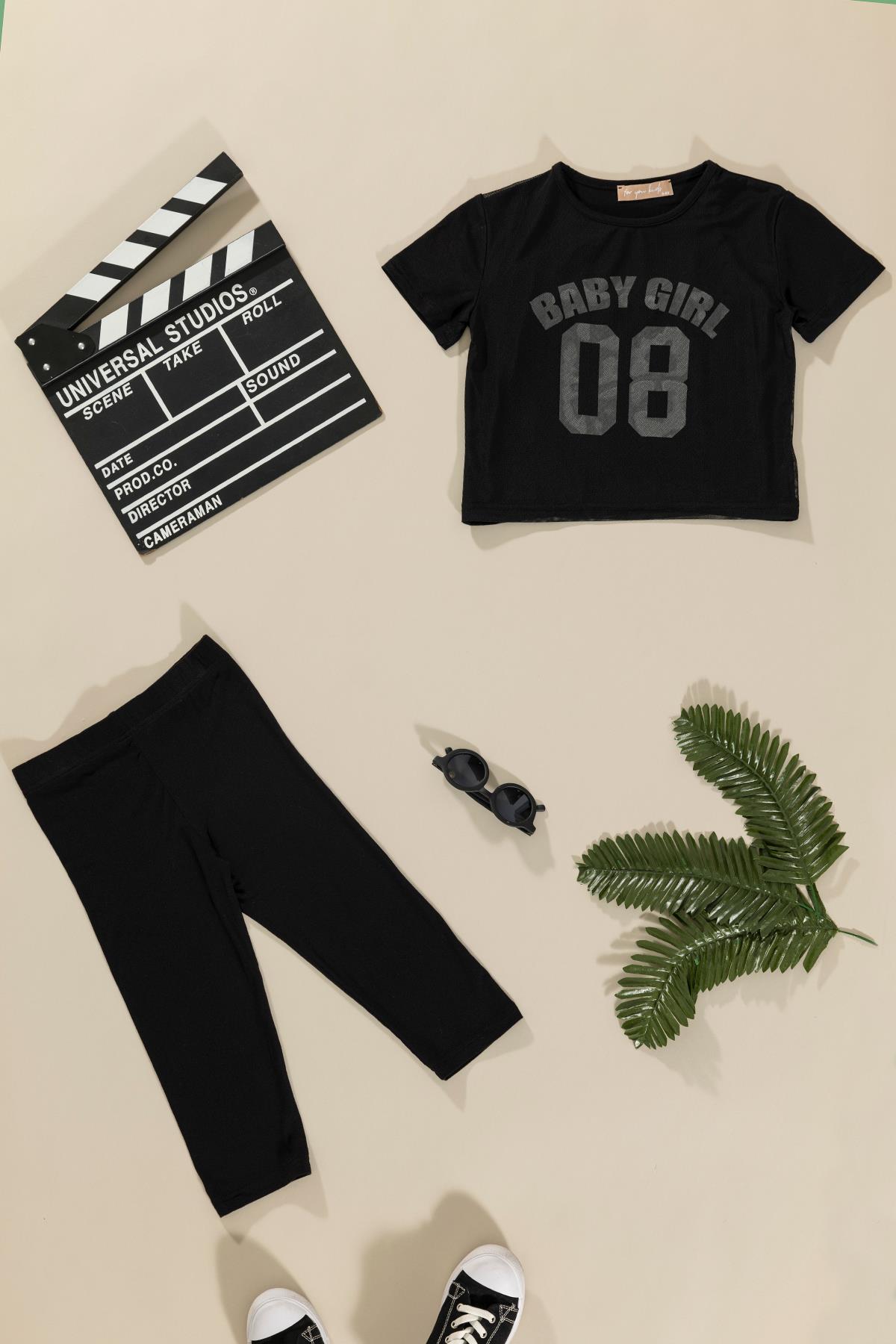 For You Kids 3'lü Baby Girl Baskılı Tshirt Atlet Tayt Siyah Takım For You Kids 3'lü Baby Girl Baskılı Tshirt Atlet Tayt Siyah Takım