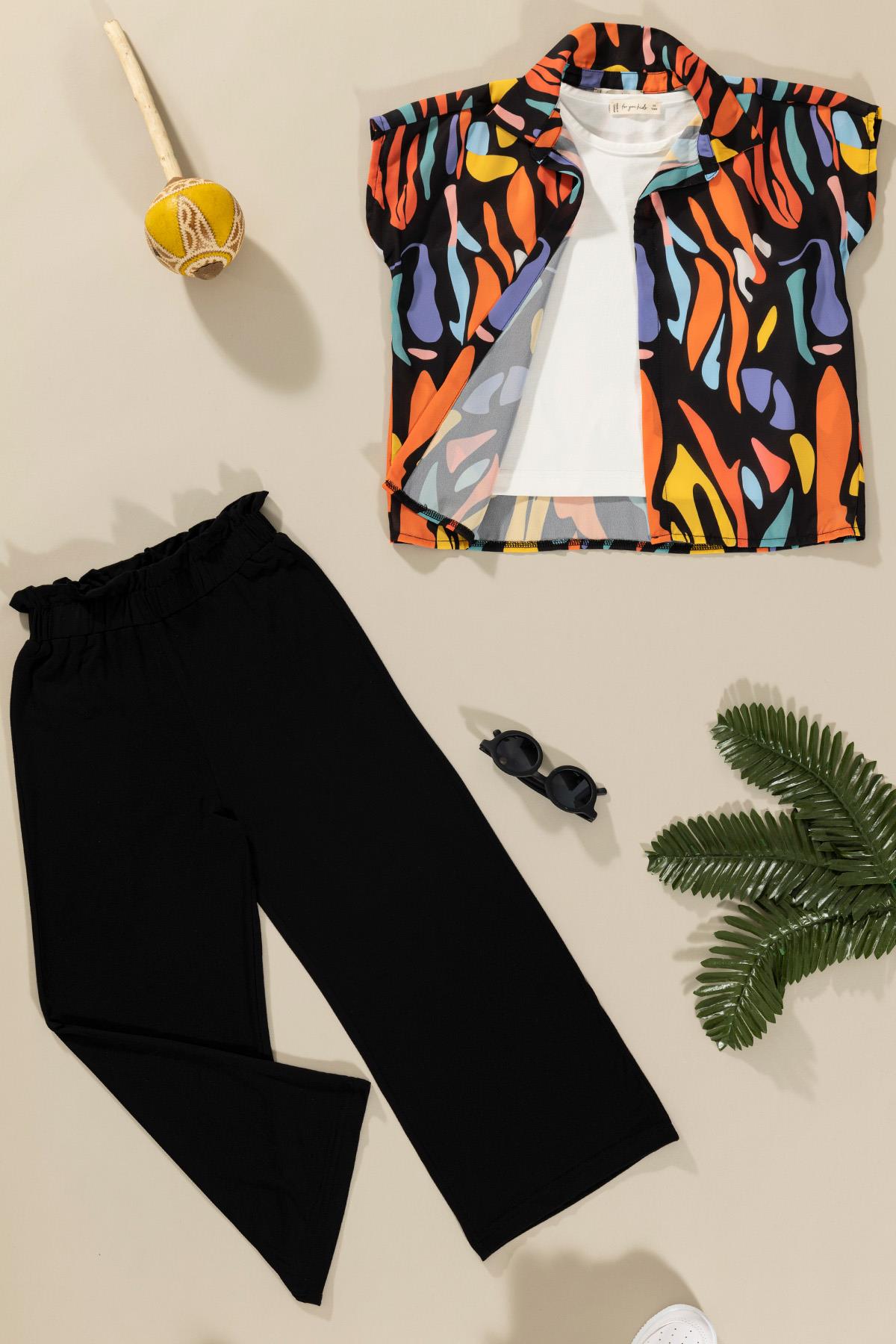 For You Kids 3'lü Baskılı Gömlek Tshirt Pantolon Siyah Takım For You Kids 3'lü Baskılı Gömlek Tshirt Pantolon Siyah Takım