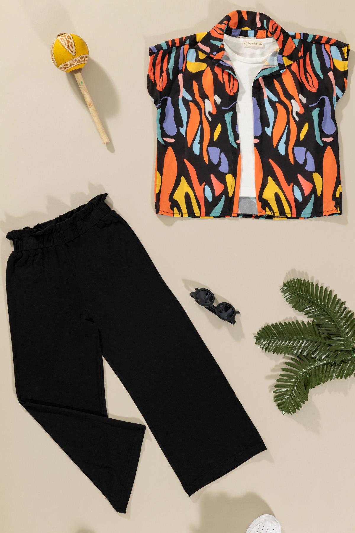 For You Kids 3'lü Baskılı Gömlek Tshirt Pantolon Siyah Takım For You Kids 3'lü Baskılı Gömlek Tshirt Pantolon Siyah Takım