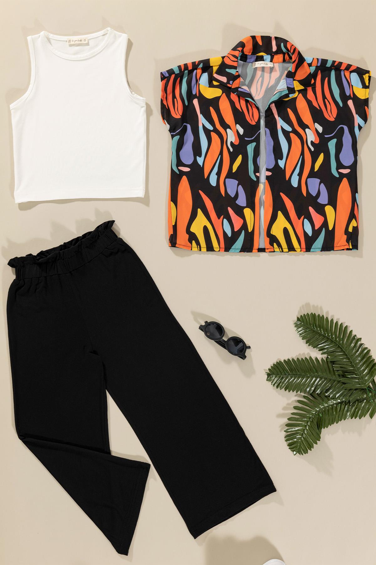 For You Kids 3'lü Baskılı Gömlek Tshirt Pantolon Siyah Takım For You Kids 3'lü Baskılı Gömlek Tshirt Pantolon Siyah Takım