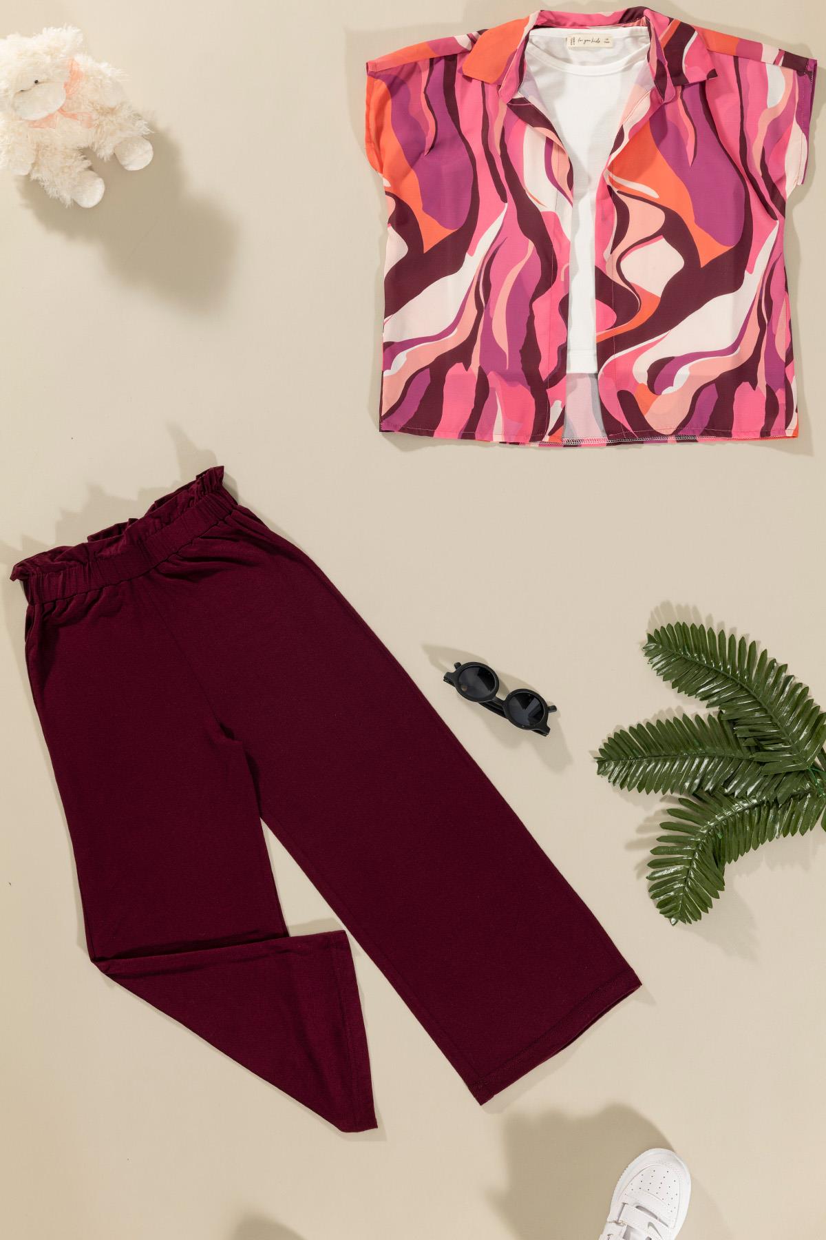 For You Kids 3'lü Baskılı Gömlek Tshirt Pantolon Bordo Takım For You Kids 3'lü Baskılı Gömlek Tshirt Pantolon Bordo Takım