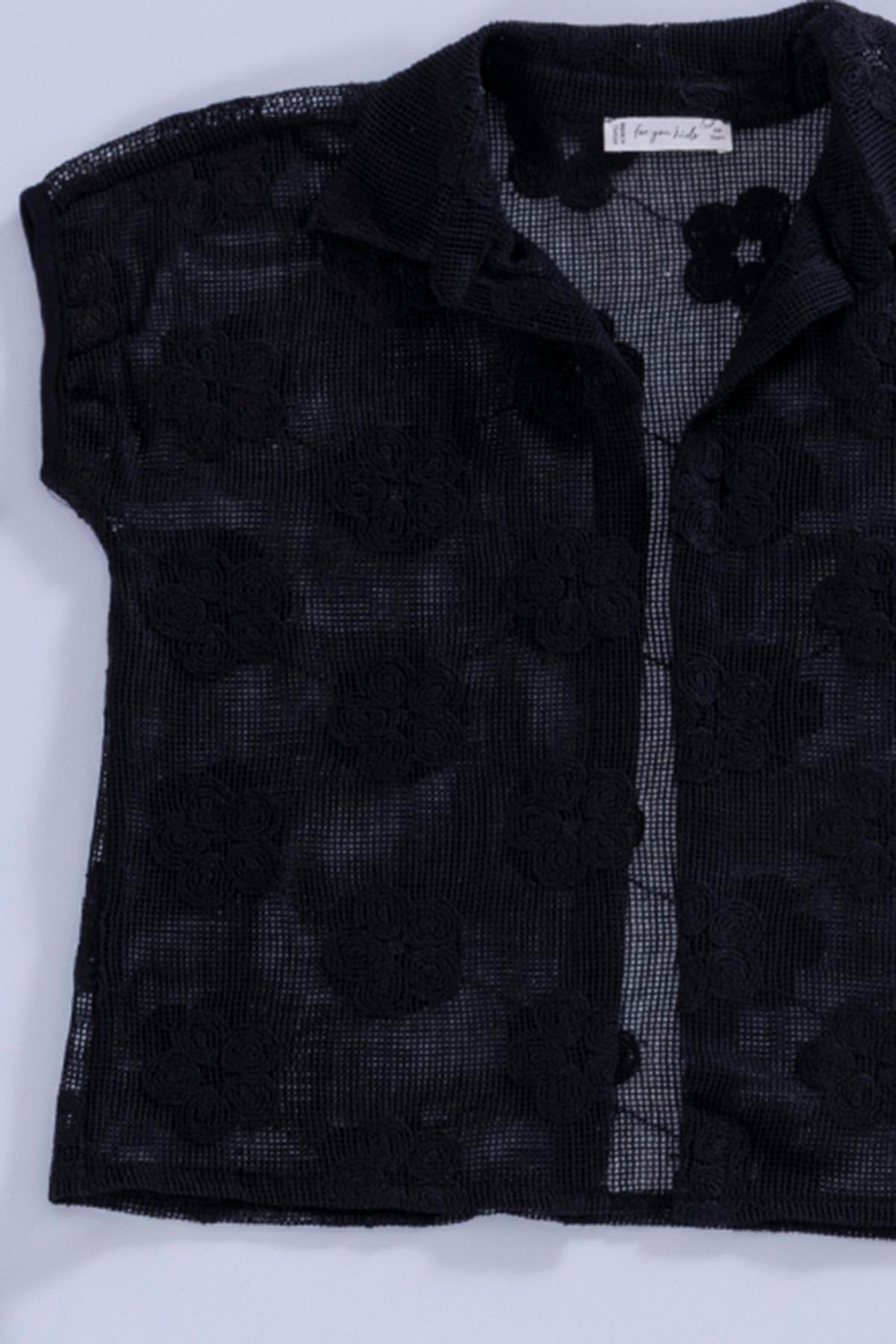 For You Kids 3'lü Çiçek Brodeli Siyah Gömlek Tshirt Pantolon Takım For You Kids 3'lü Çiçek Brodeli Siyah Gömlek Tshirt Pantolon Takım