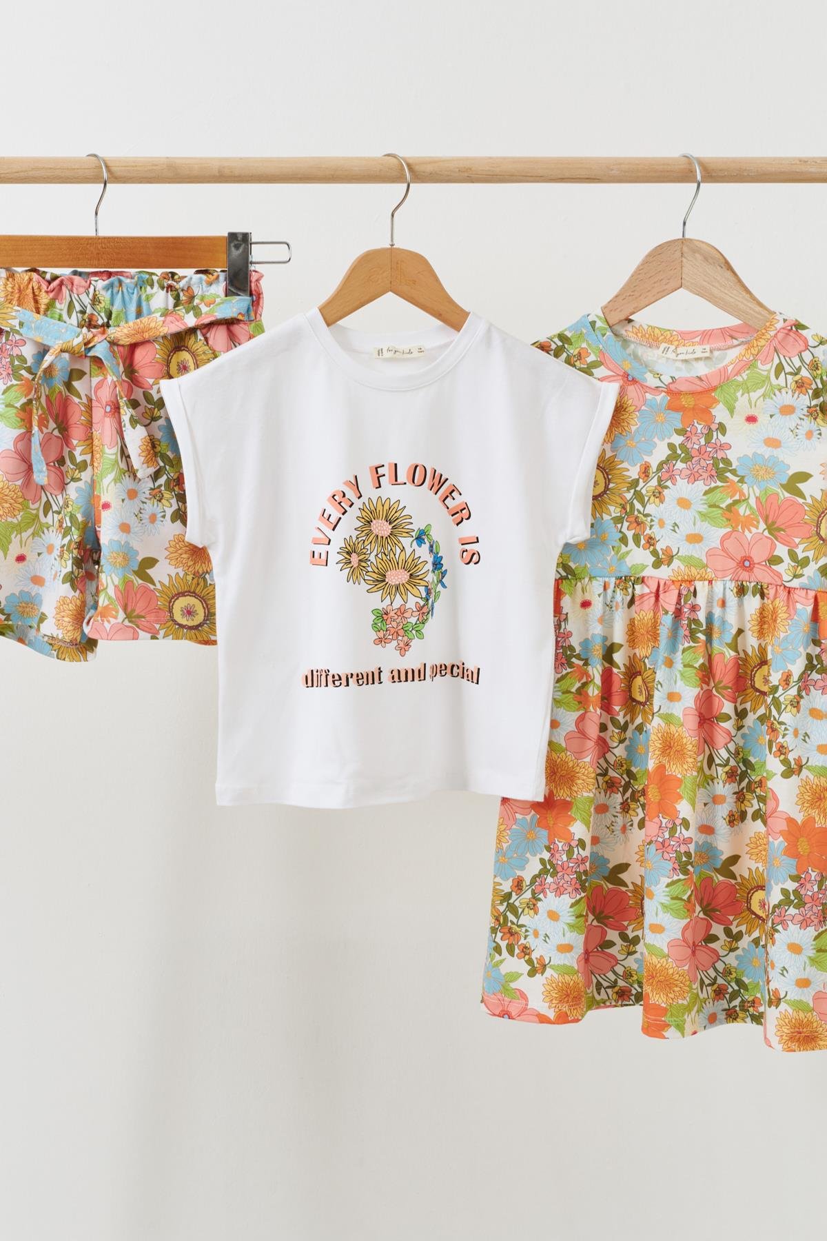 For You Kids 3 lü Çicekli Elbise Yeşil Takım For You Kids 3'lü Çicekli Elbise Yeşil Takım