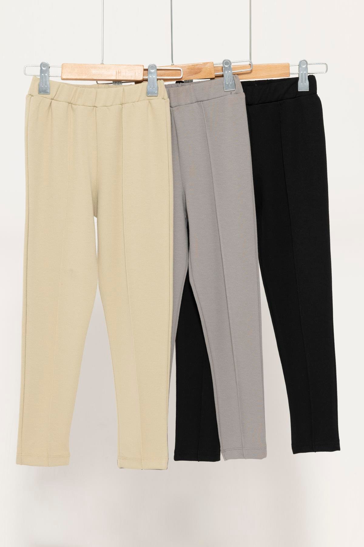 For You Kids 3'lü Çımalı Bej Gri Siyah Likralı İnterlok Tayt For You Kids 3'lü Çımalı Bej Gri Siyah Likralı İnterlok Tayt