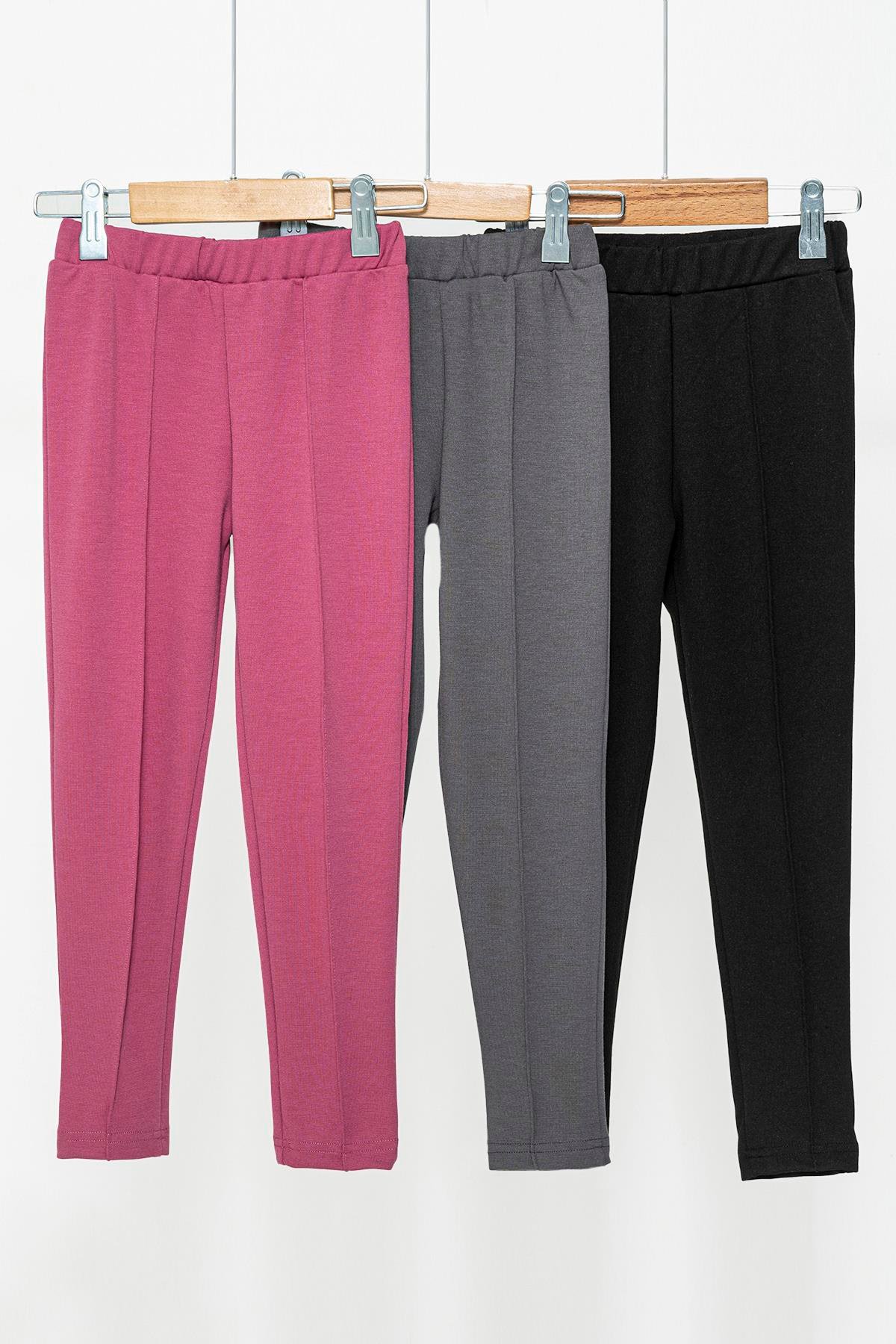 3'lü Çımalı Fuşya Gri Siyah Likralı İnterlok Tayt  For You Kids 3'lü Çımalı Fuşya Gri Siyah Likralı İnterlok Tayt 