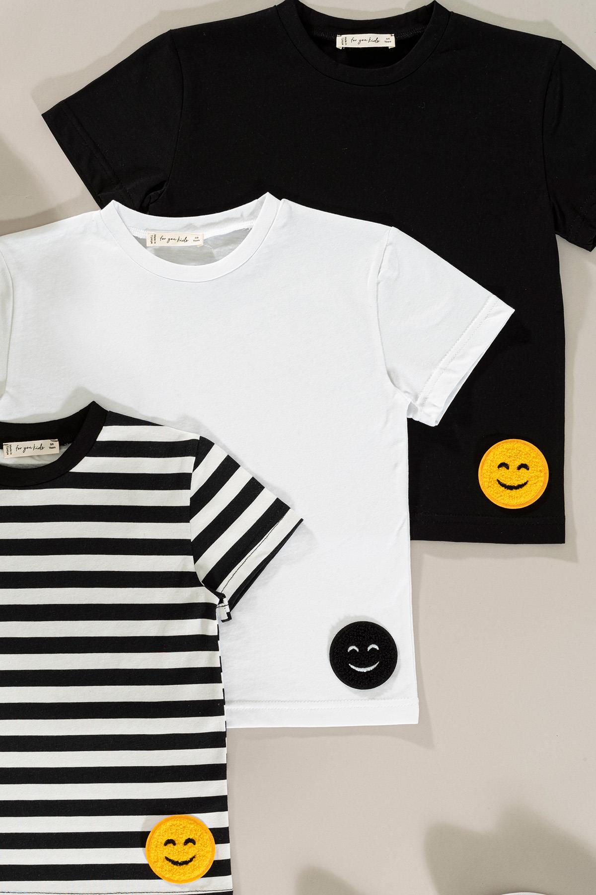 For You Kids 3'lü Emoji Detaylı Siyah Beyaz Çizgili Kız Çocuk Tshirt For You Kids 3'lü Emoji Detaylı Siyah Beyaz Çizgili Kız Çocuk Tshirt