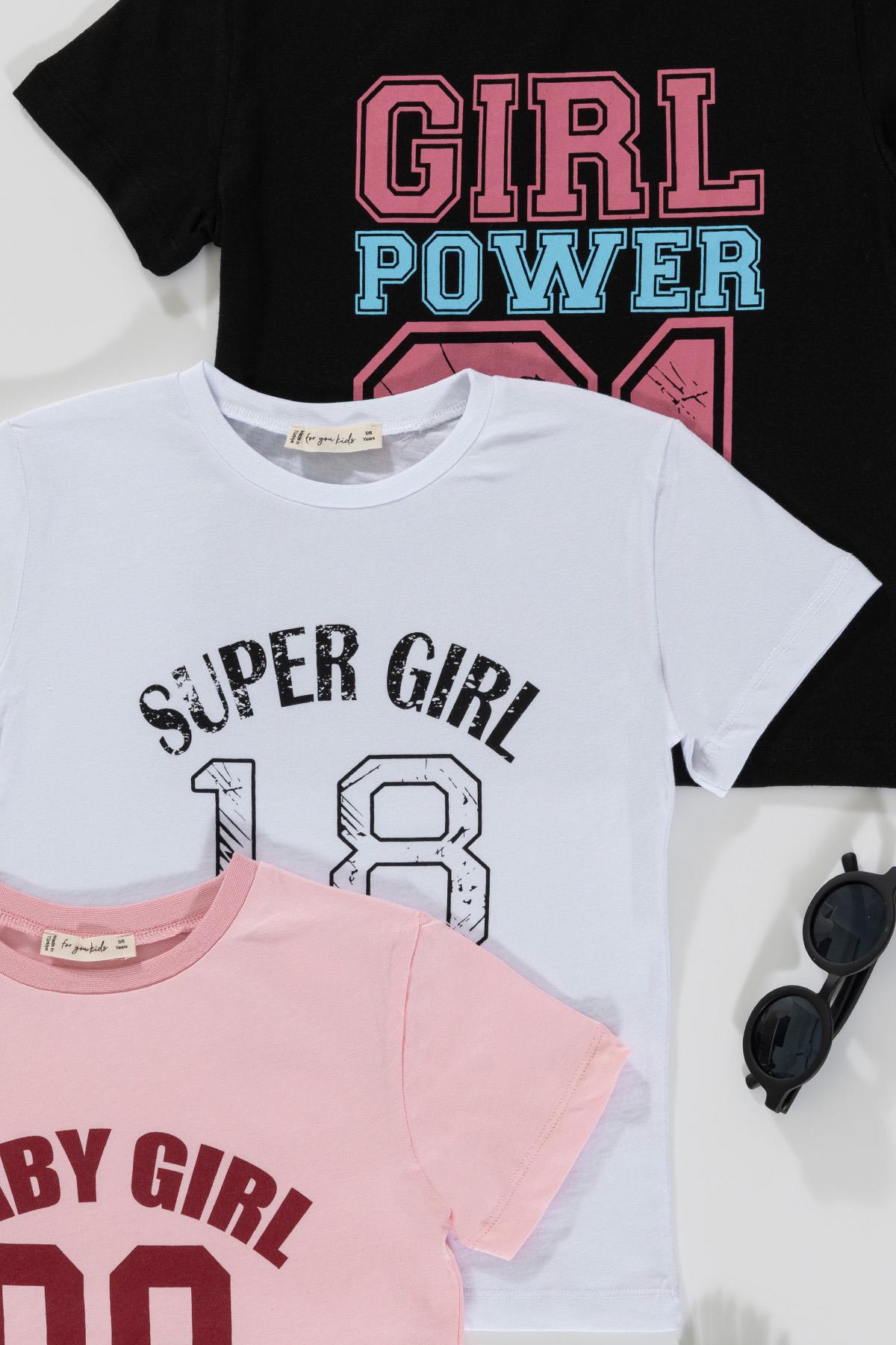 For You Kids 3'lü Girl Baskılı Siyah Beyaz Pembe Tsihrt For You Kids 3'lü Girl Baskılı Siyah Beyaz Pembe Tsihrt