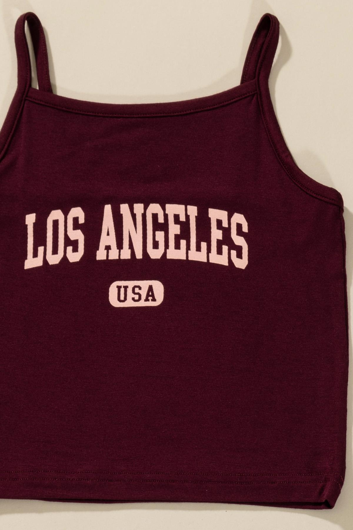 For You Kids 3'lü Los Angeles Baskılı Tshirt Atlet Tayt Bordo Takım For You Kids 3'lü Los Angeles Baskılı Tshirt Atlet Tayt Bordo Takım