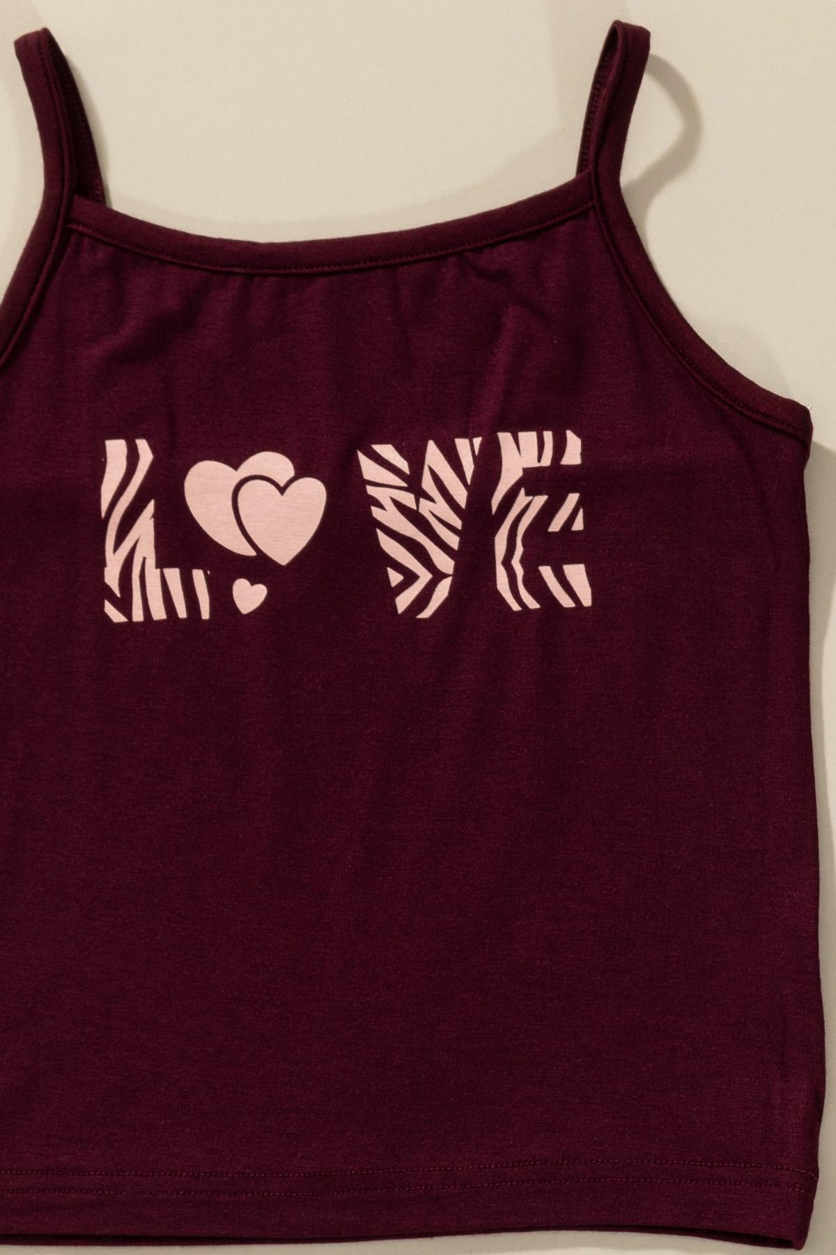 For You Kids 3'lü Love Baskılı Tshirt Atlet Tayt Bordo Takım For You Kids 3'lü Love Baskılı Tshirt Atlet Tayt Bordo Takım