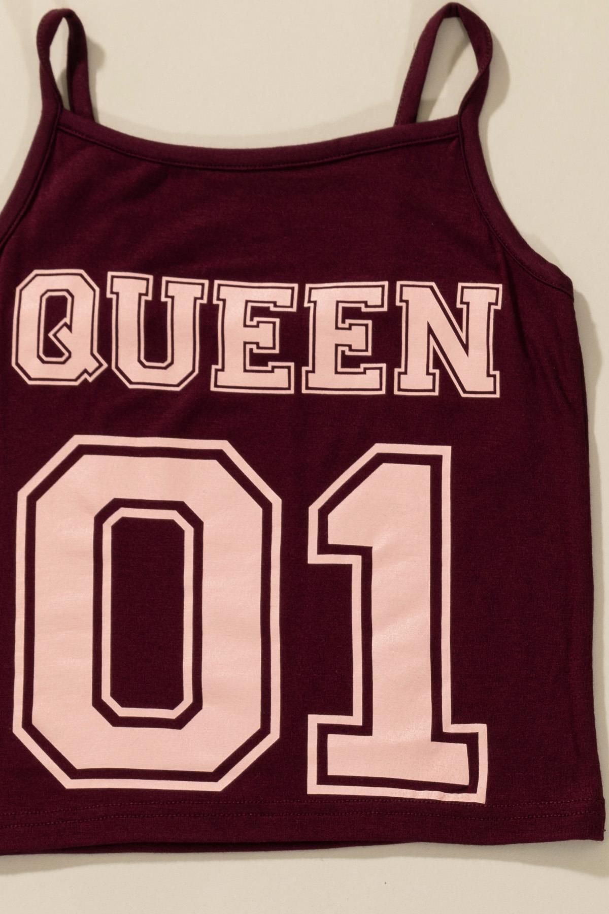 For You Kids 3'lü Queen Baskılı Tshirt Atlet Tayt Bordo Takım For You Kids 3'lü Queen Baskılı Tshirt Atlet Tayt Bordo Takım