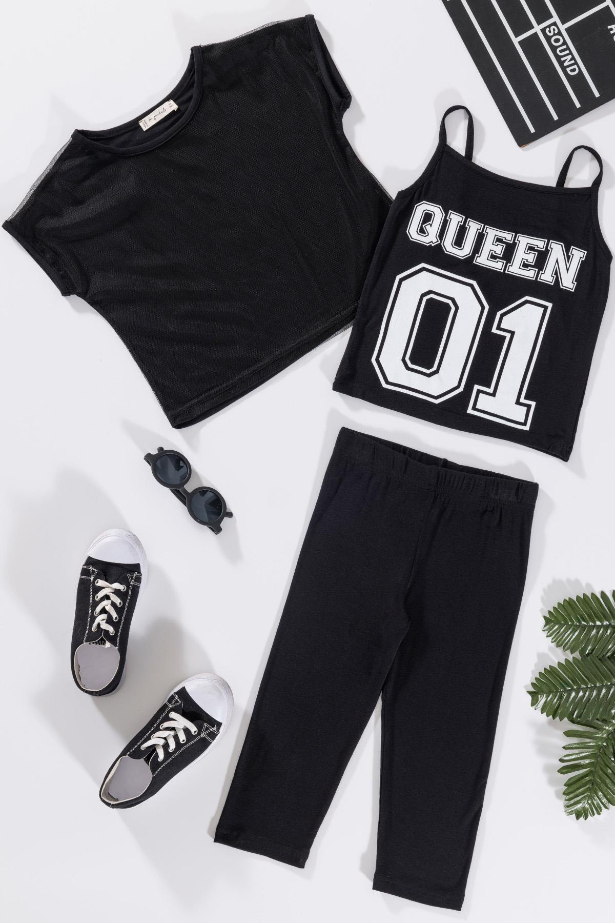 For You Kids 3'lü Queen Baskılı Tshirt Atlet Tayt Siyah Takım For You Kids 3'lü Queen Baskılı Tshirt Atlet Tayt Siyah Takım