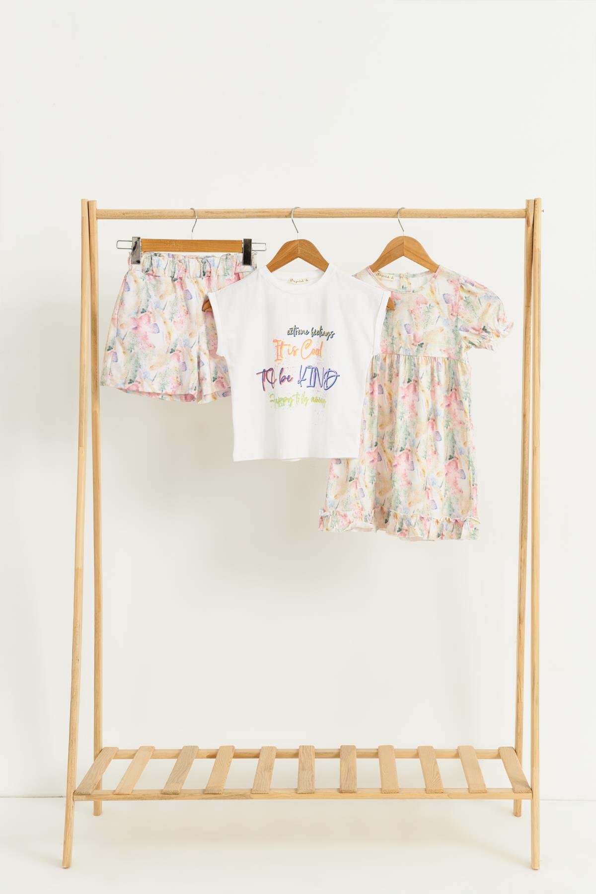 3'lü Tshirt Elbise Şort Sarı Takım For You Kids 3'lü Tshirt Elbise Şort Sarı Takım