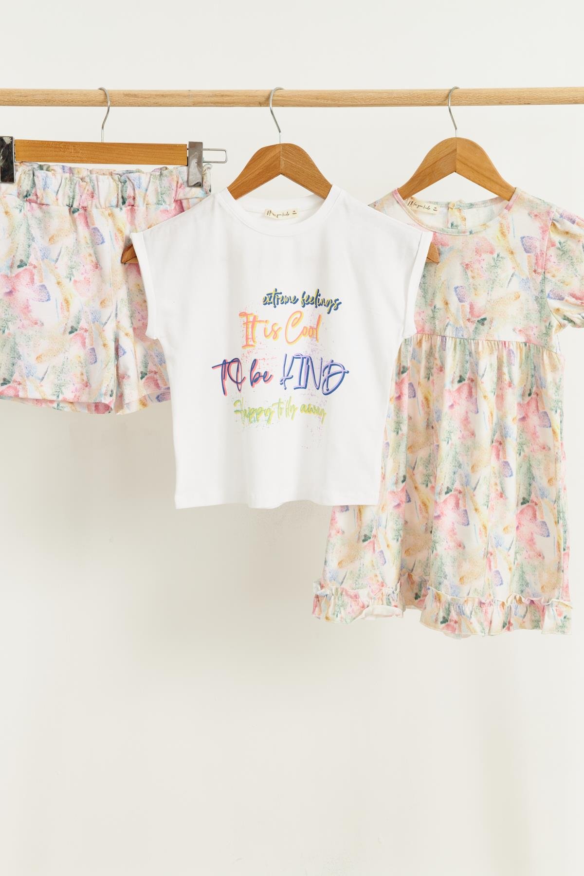 3'lü Tshirt Elbise Şort Sarı Takım For You Kids 3'lü Tshirt Elbise Şort Sarı Takım